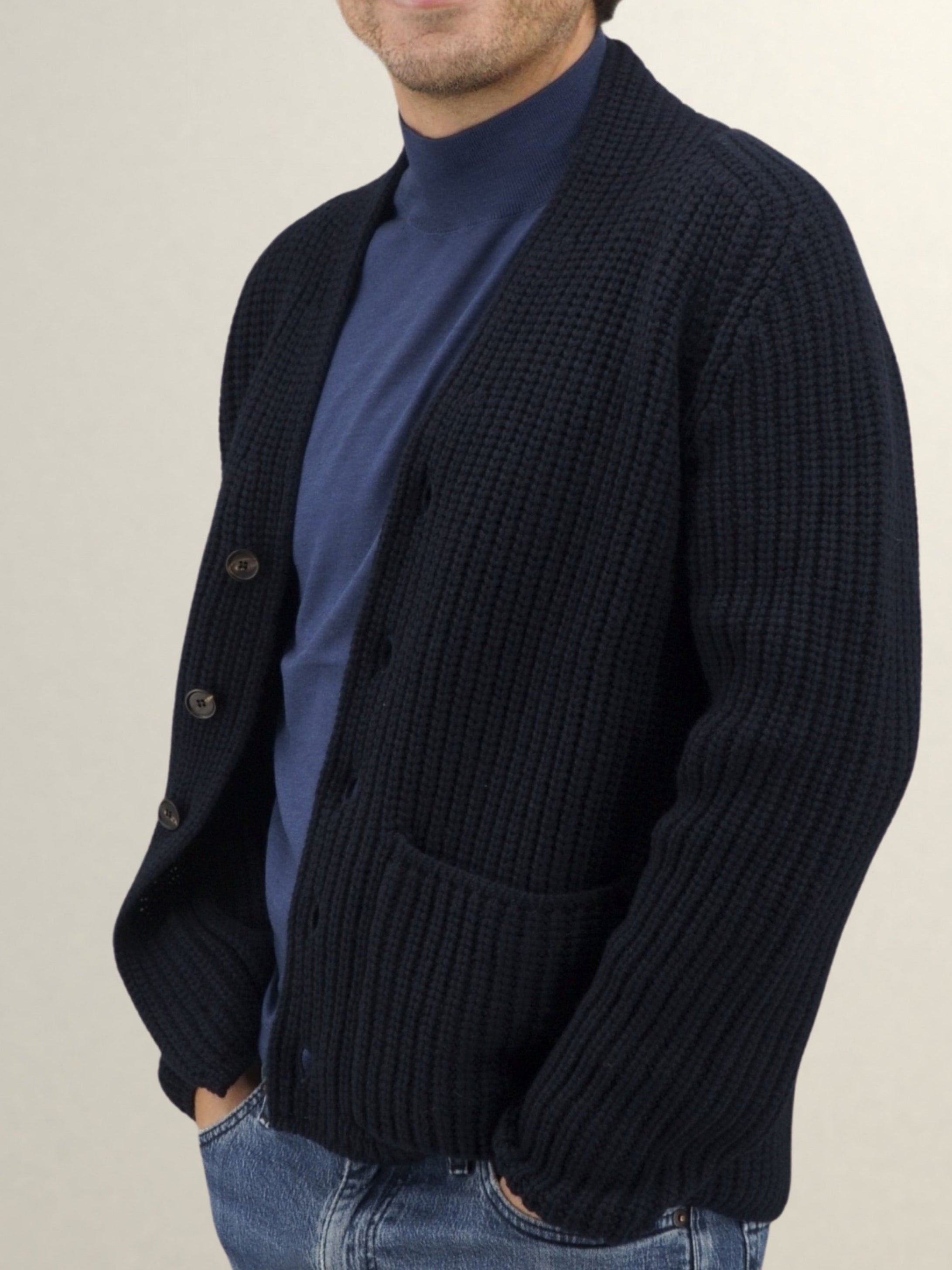 Cardigan Edinburgh Blu Navy 100% Cashmere