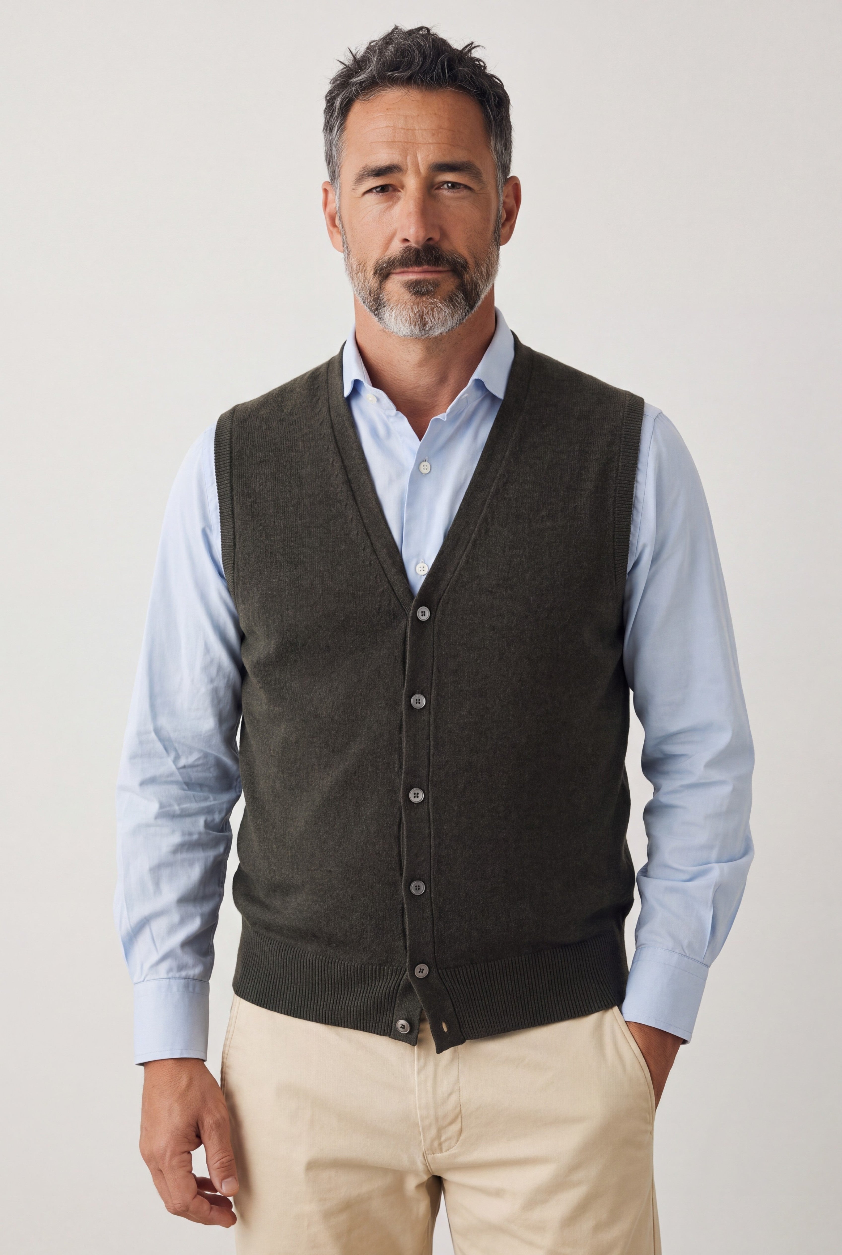 BUTTON GILET LODEN GREEN 100% CASHMERE
