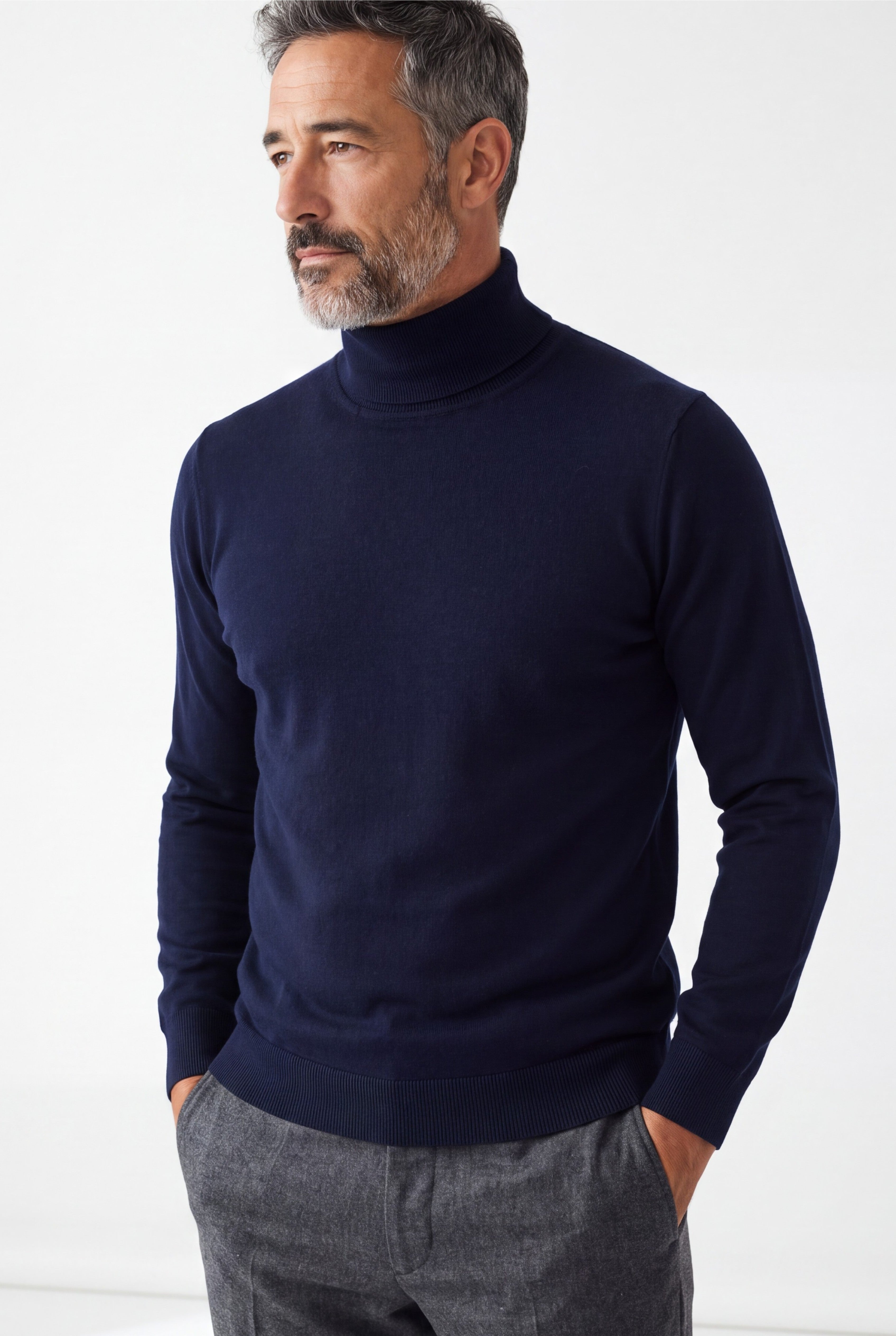 Turtleneck Blu Notte Cashmere Wool and Silk