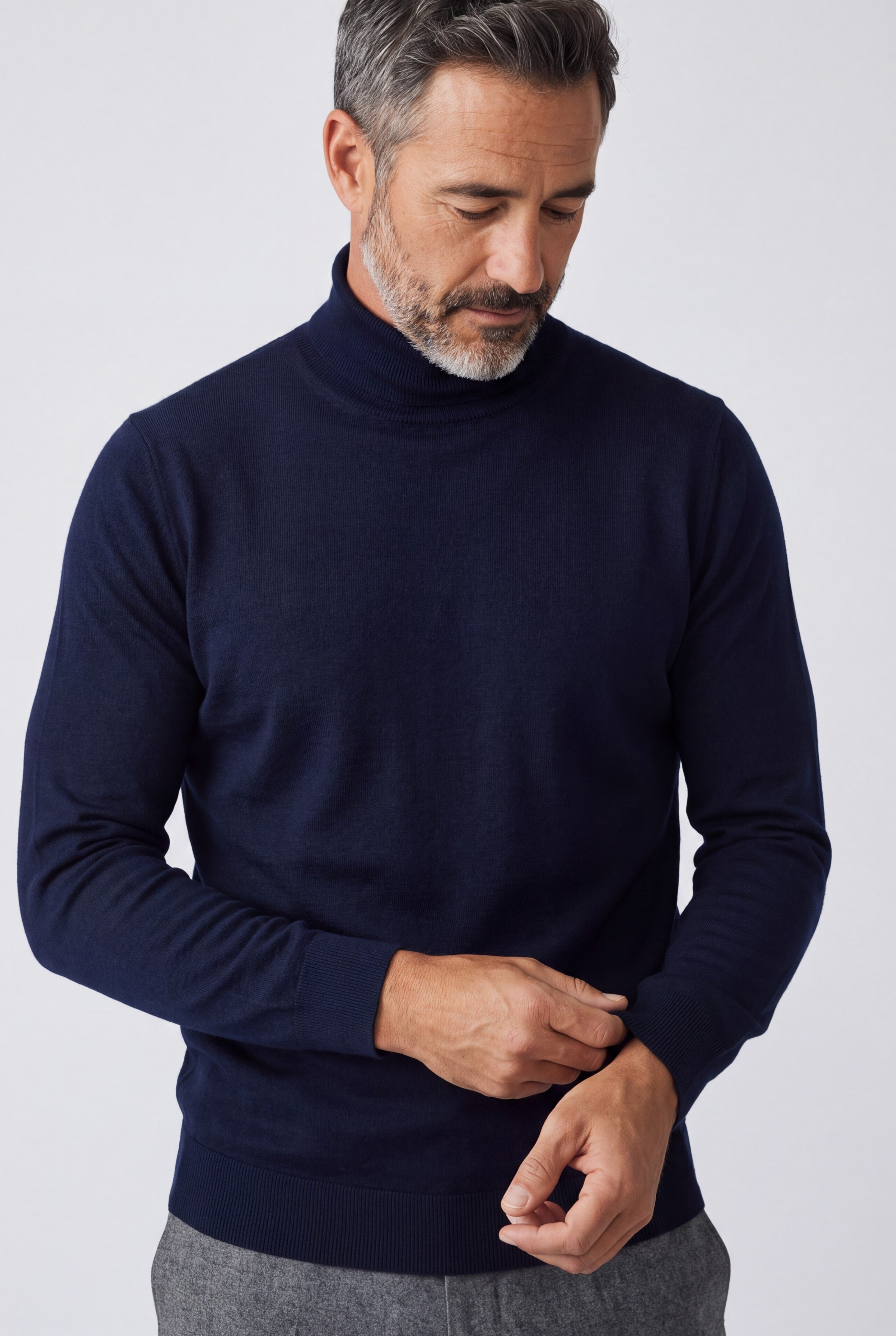 Turtleneck Blu Notte Cashmere Wool and Silk