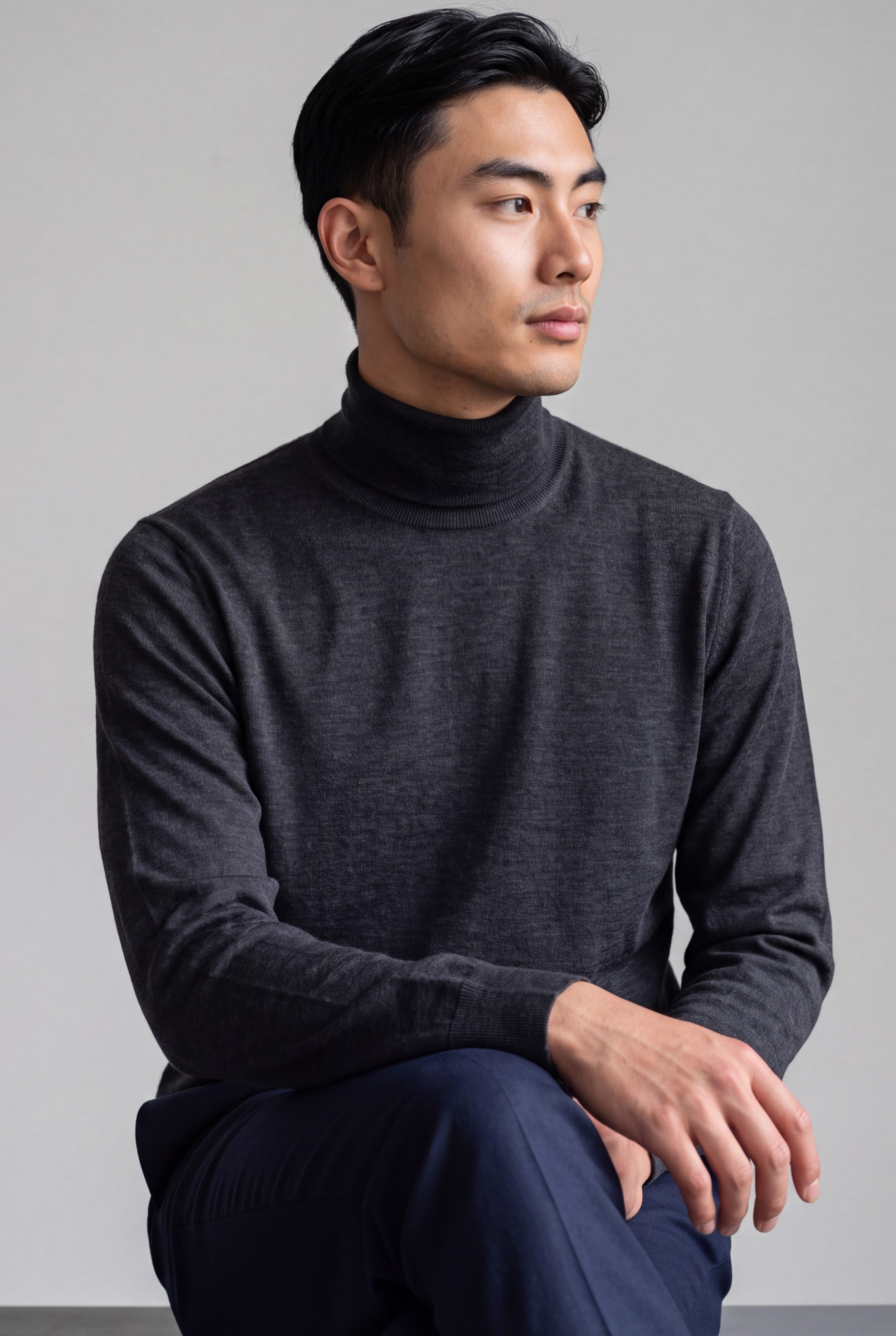 Turtleneck Carbon Cashmere Wool and Silk