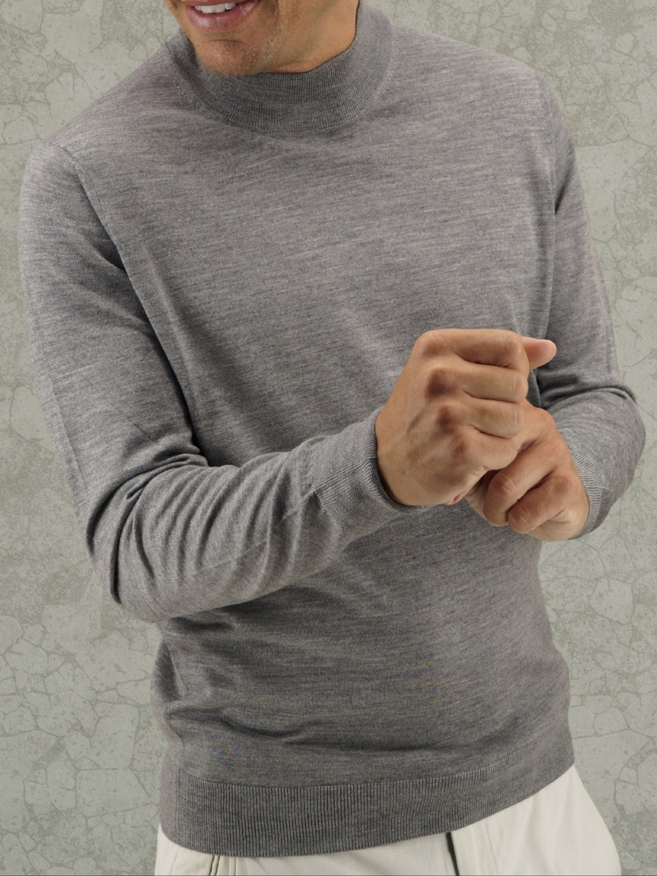 Mock Neck Cool Grey Cashmere Wool and Silk