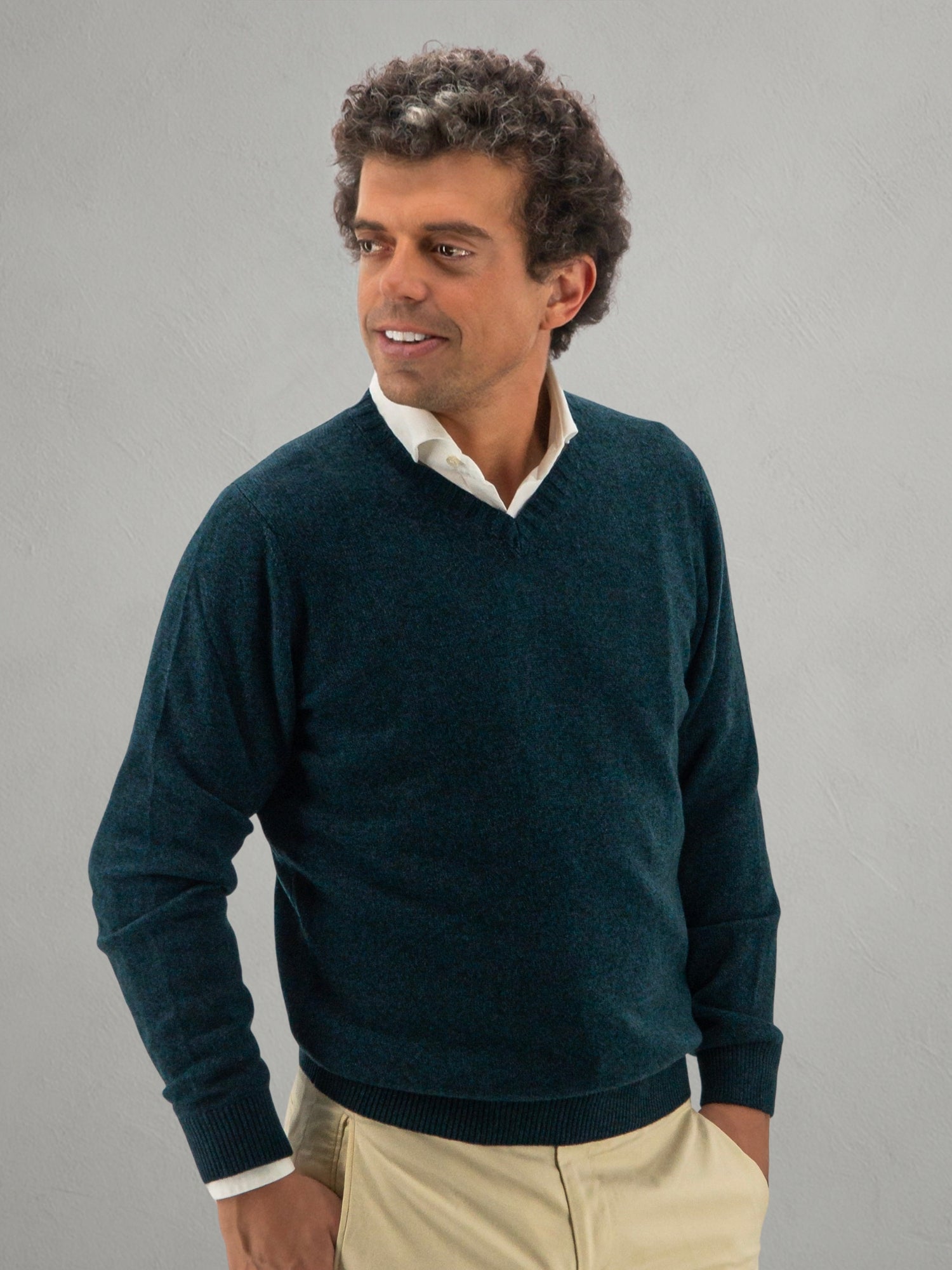 V-Neck Nuvola Verde Notte 100% Cashmere