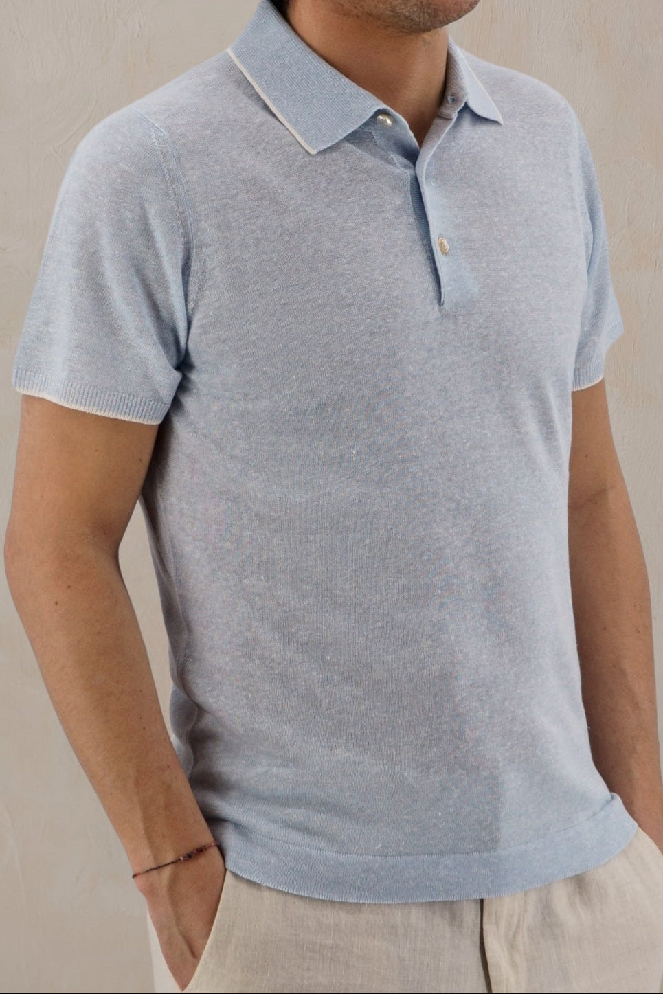 Polo Maniche Corte Celeste 68% Lino 32% Cotone