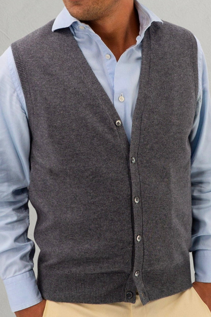 BUTTON GILET IRON 100% CASHMERE