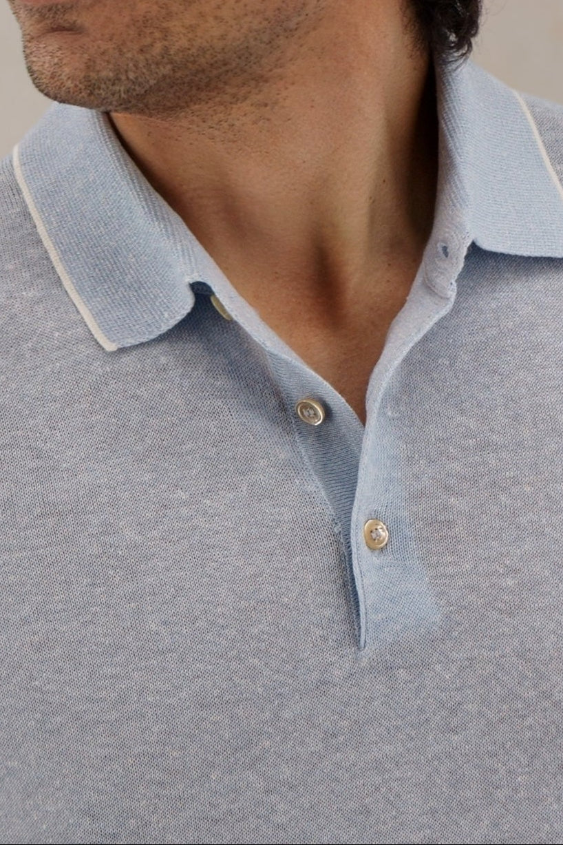 Polo Maniche Corte Celeste 68% Lino 32% Cotone