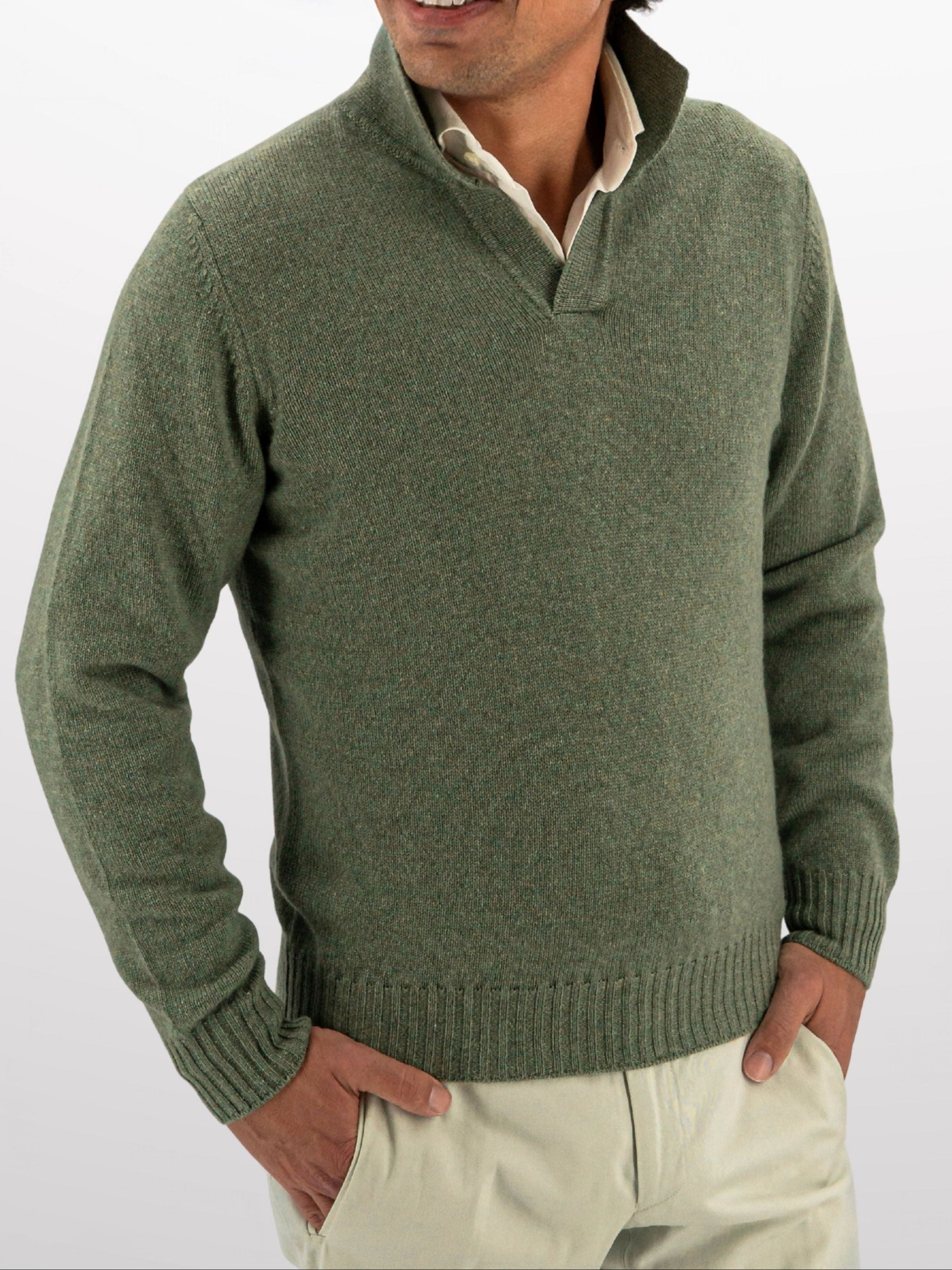 Polo Sweater 100% Cashmere Verde