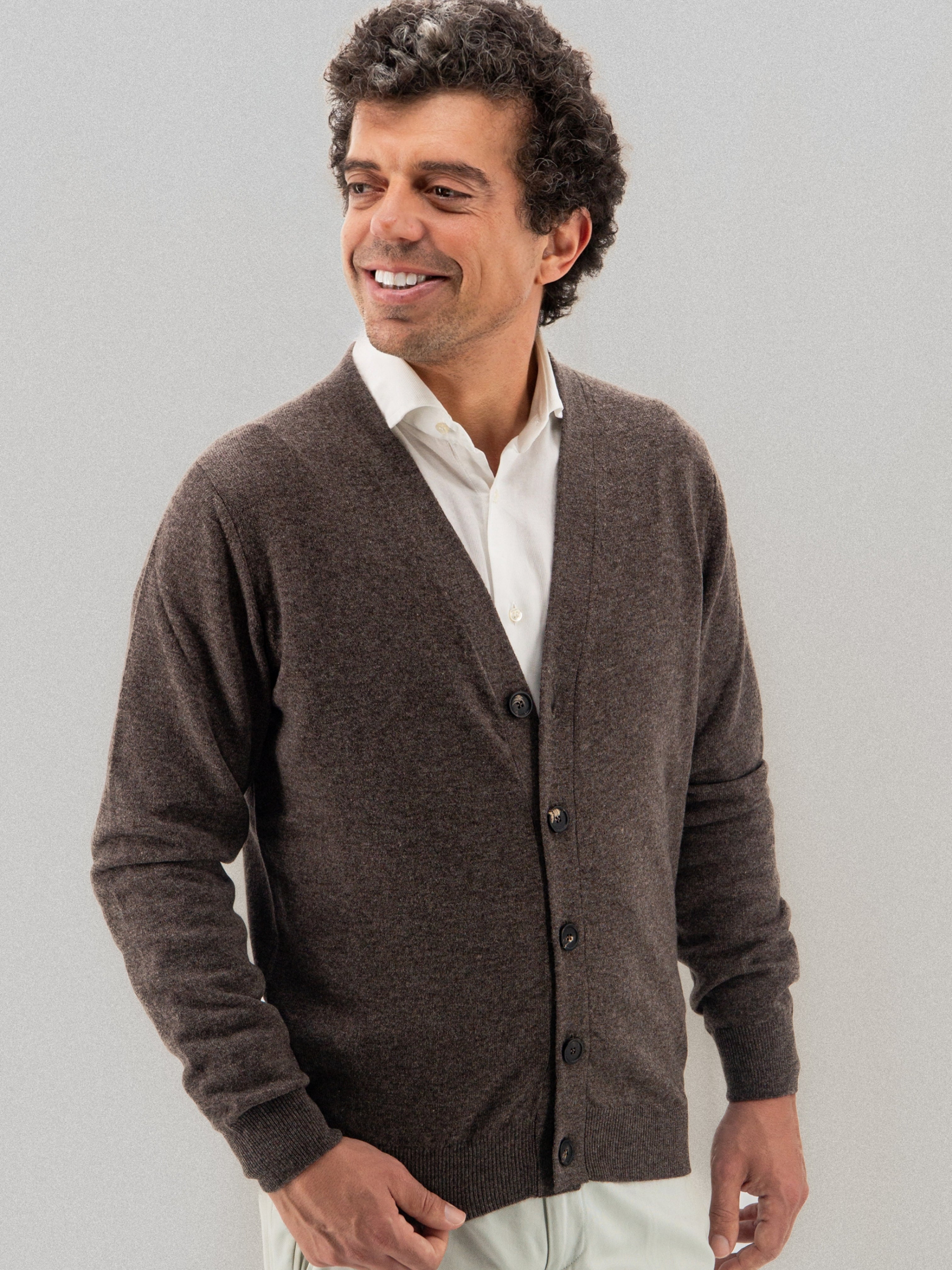 Cardigan 2 Ply 100% Cashmere - Moka