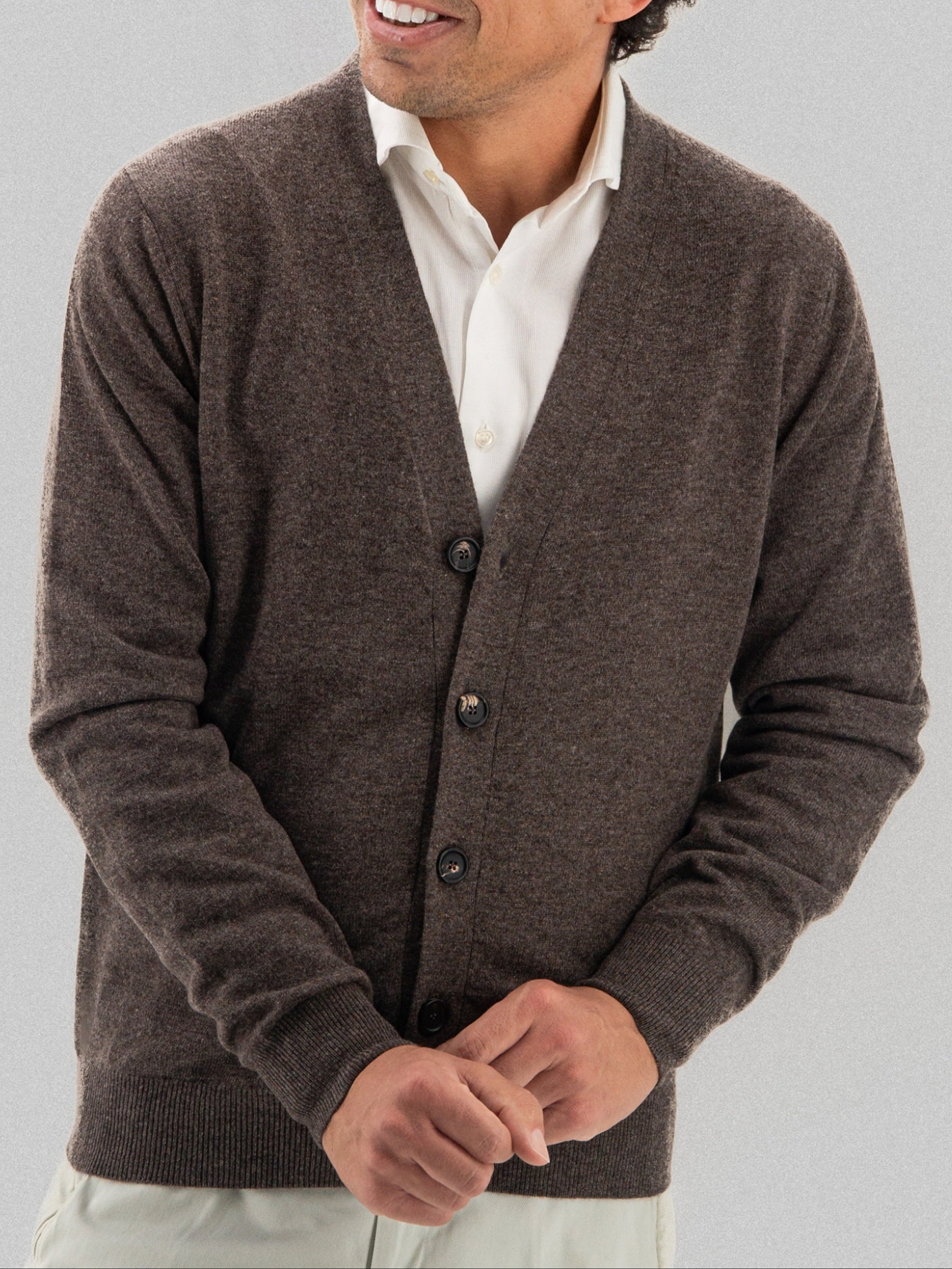 Cardigan 2 Fili 100% Cashmere - Moka
