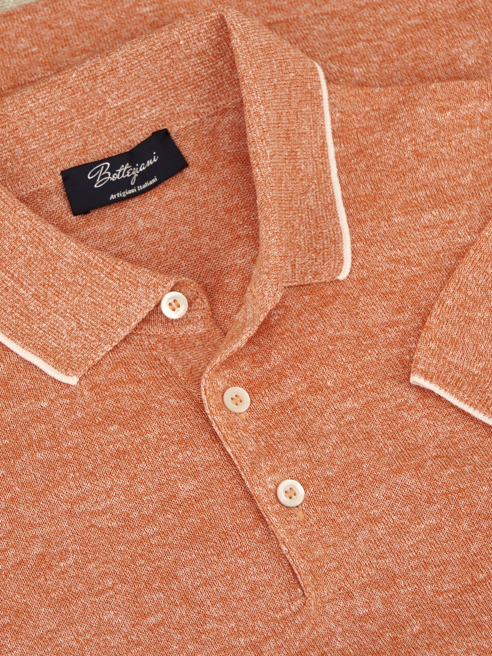 Short Sleeve Polo Shirt Arancio 68% Linen 32% Cotton