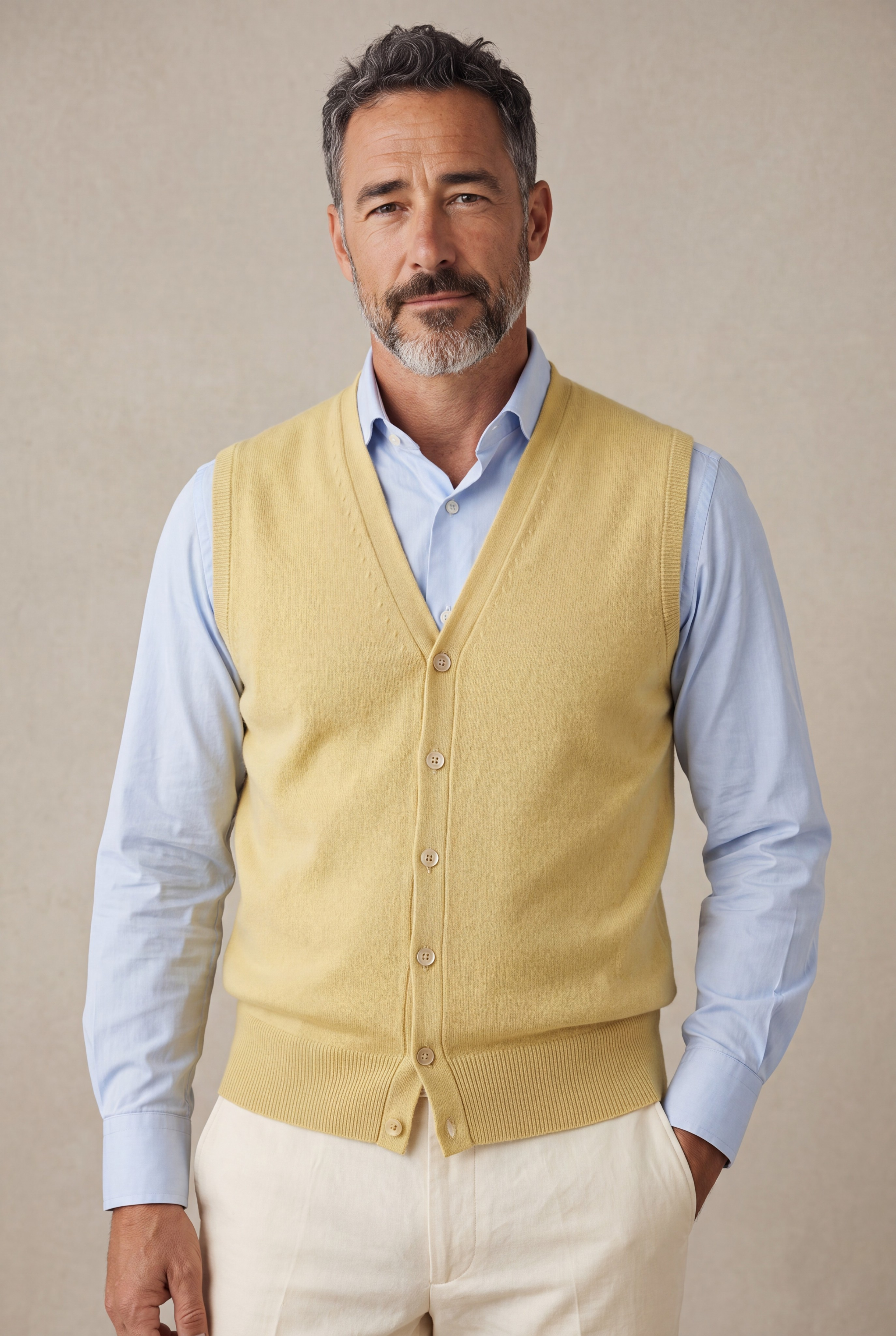 BUTTON GILET YELLOW 100% CASHMERE