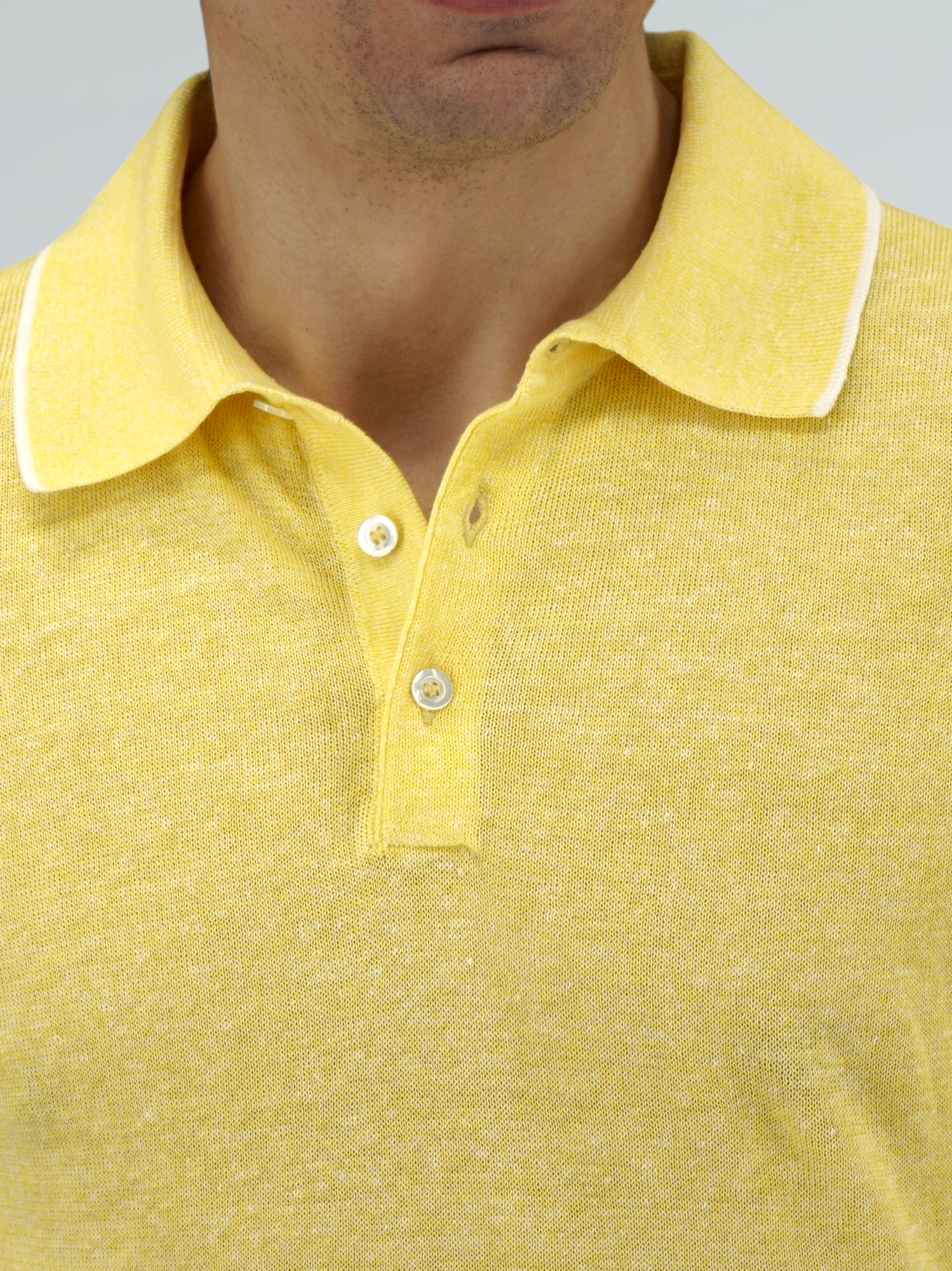 Short Sleeve Polo Shirt Yellow 68% Linen 32% Cotton