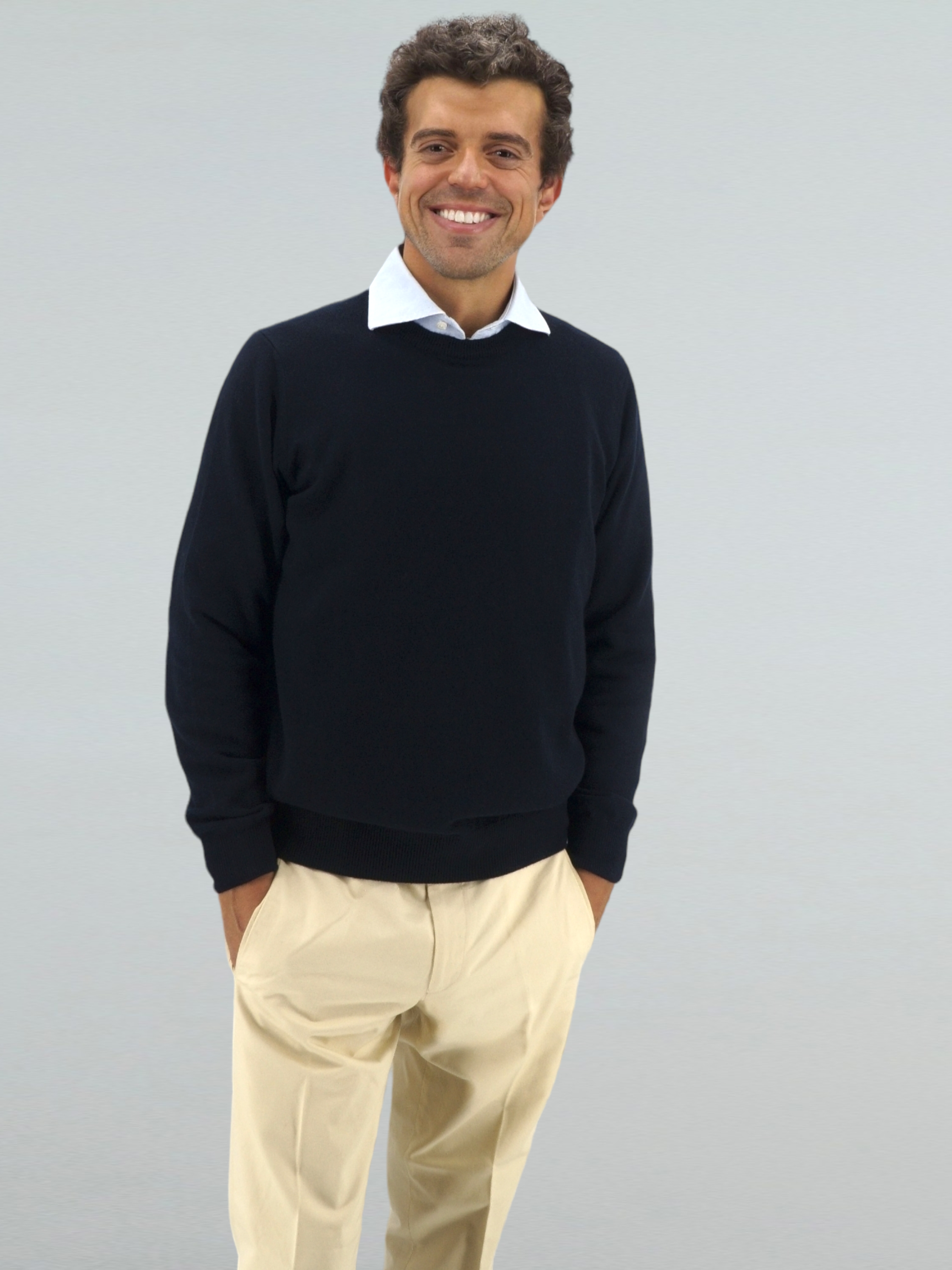 Classic Crewneck Blu Notte 100% Cashmere