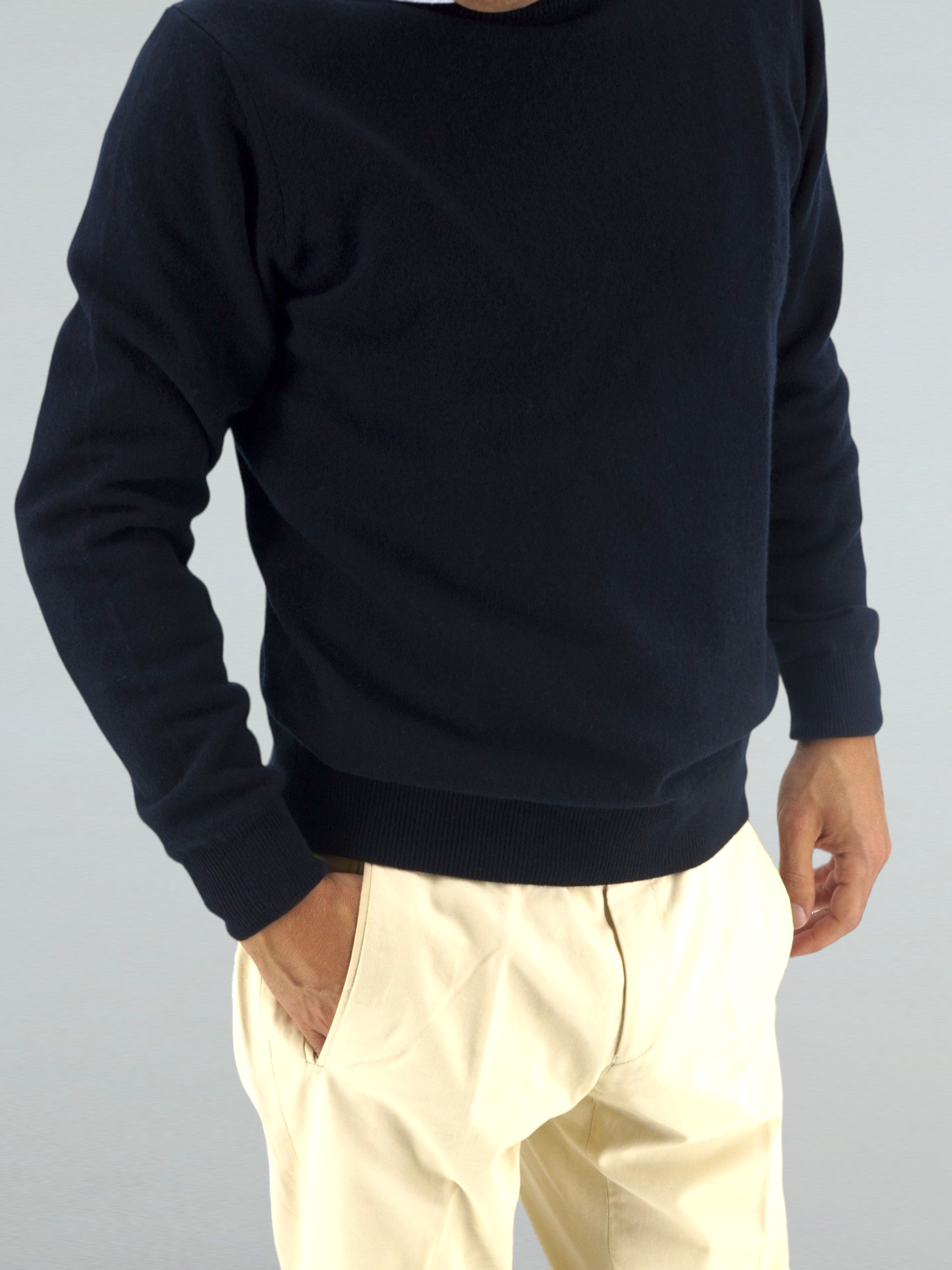 Classic Crewneck Blu Notte 100% Cashmere