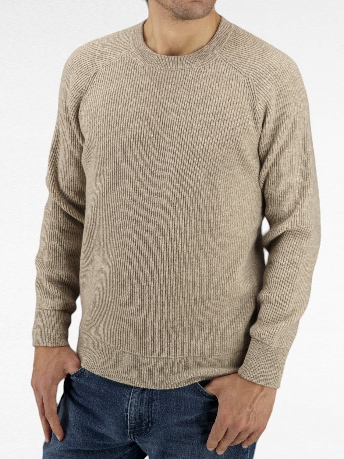 Ribbed Crewneck Travertino 100% Cashmere