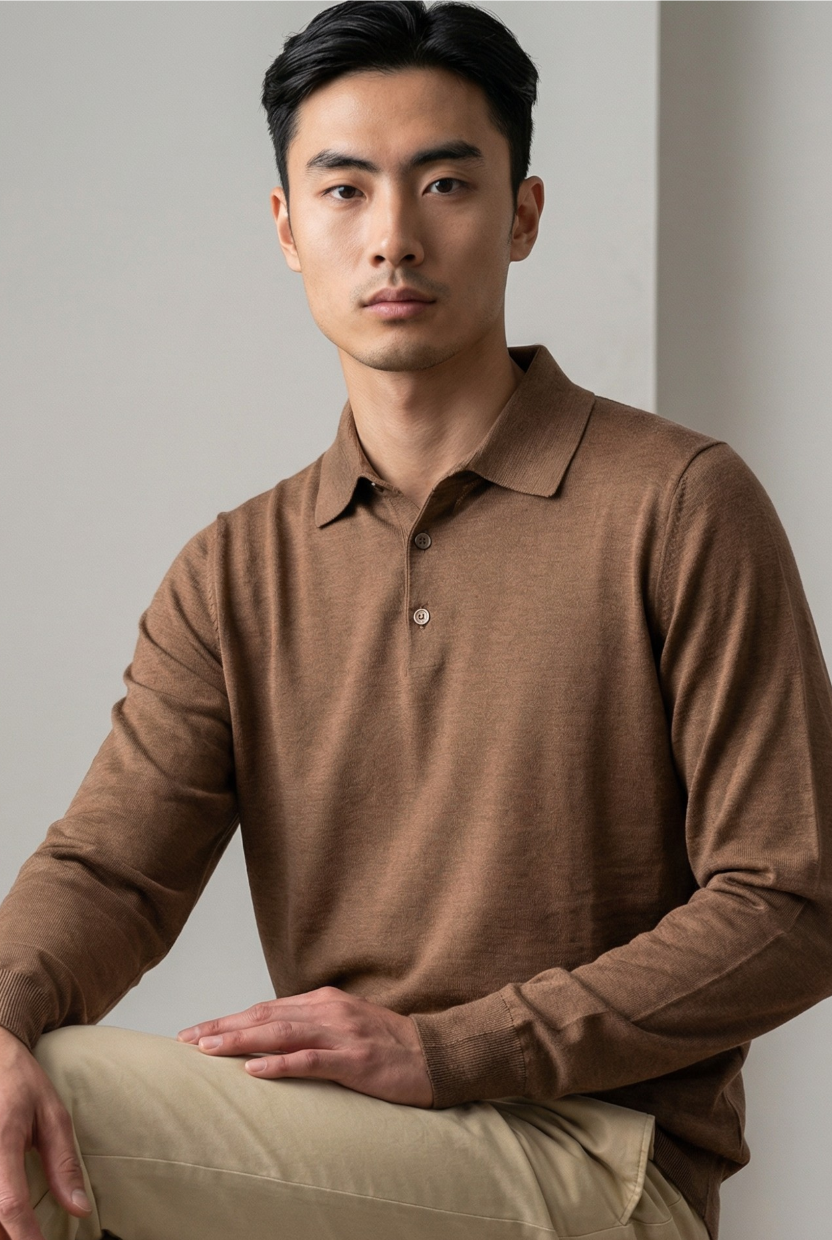 Knitted Polo Long Sleeves Rhum 100% Silk