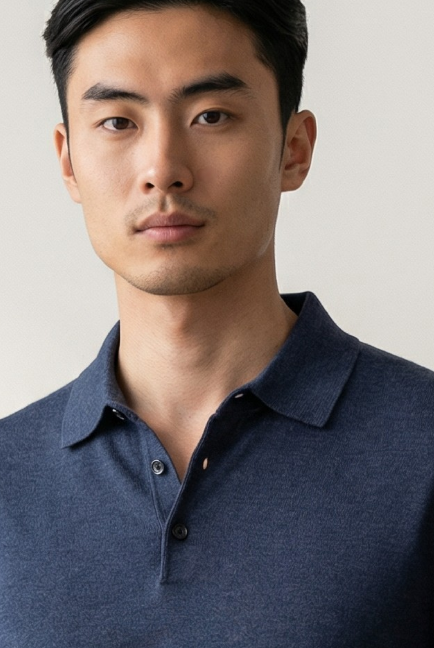 Knitted Polo Long Sleeves Denim 100% Silk