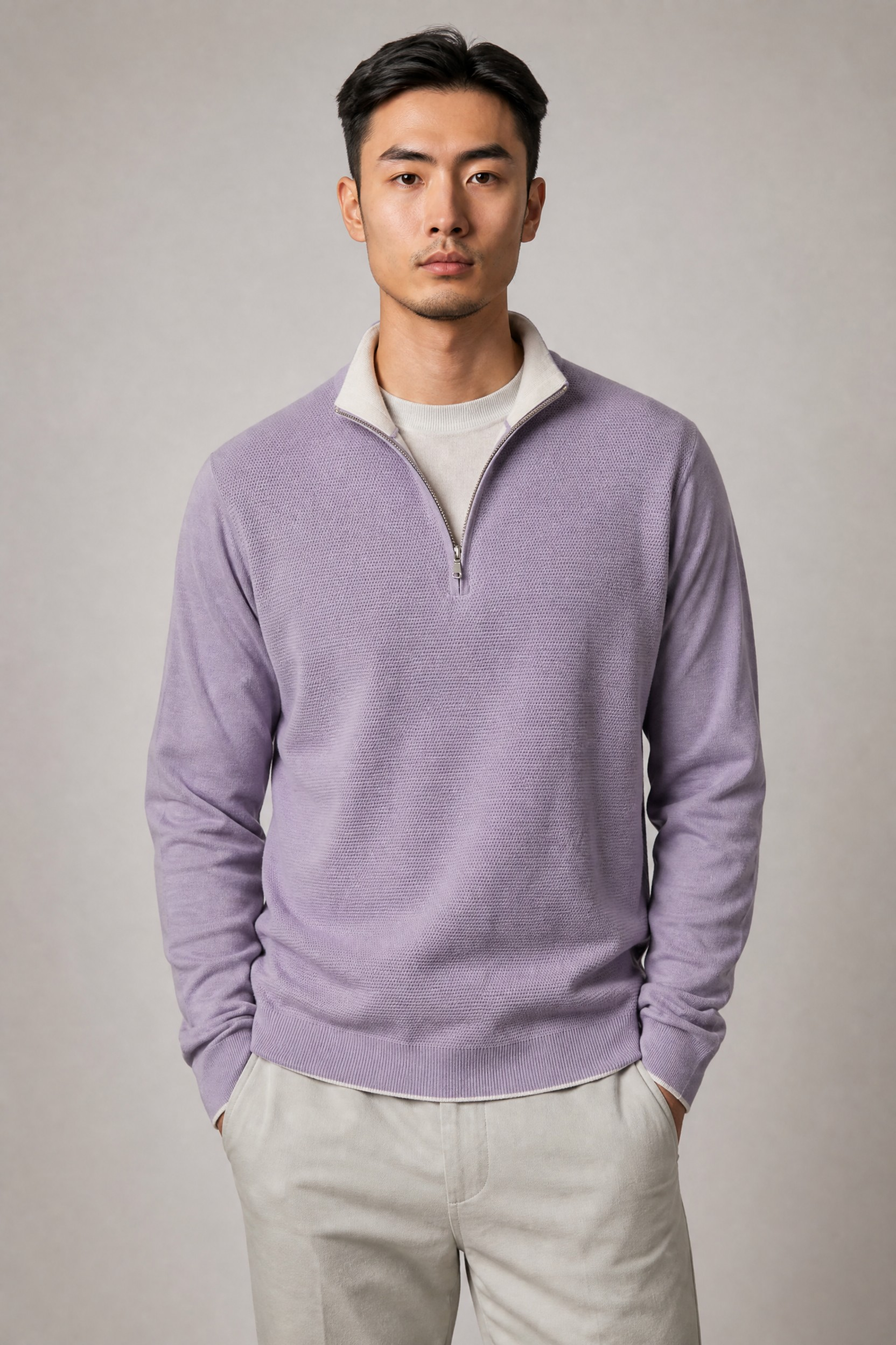 Mezza Zip Piquet Lilla 100% Seta