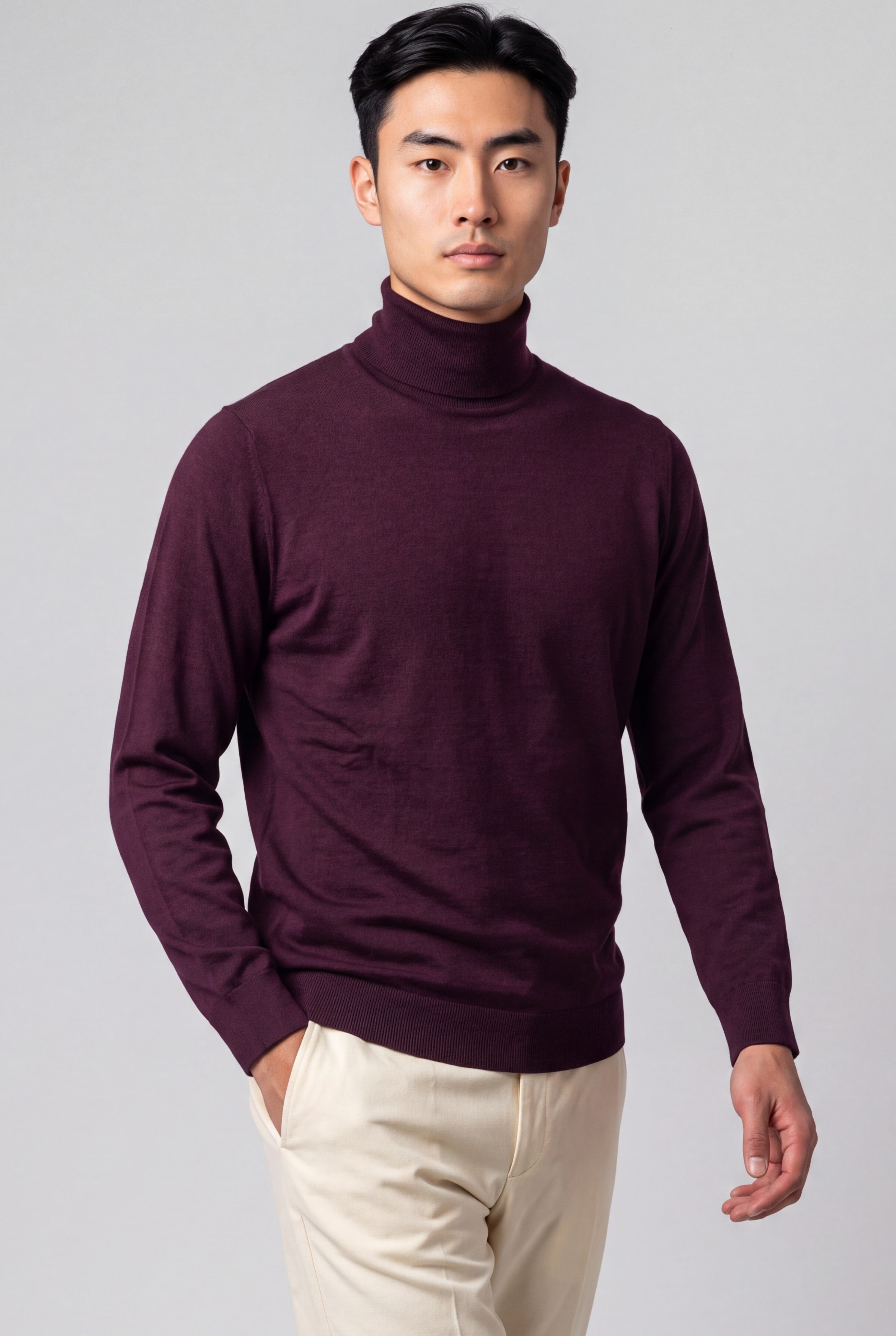 Turtleneck Blackberry Wine Cashmere Wool and Silk