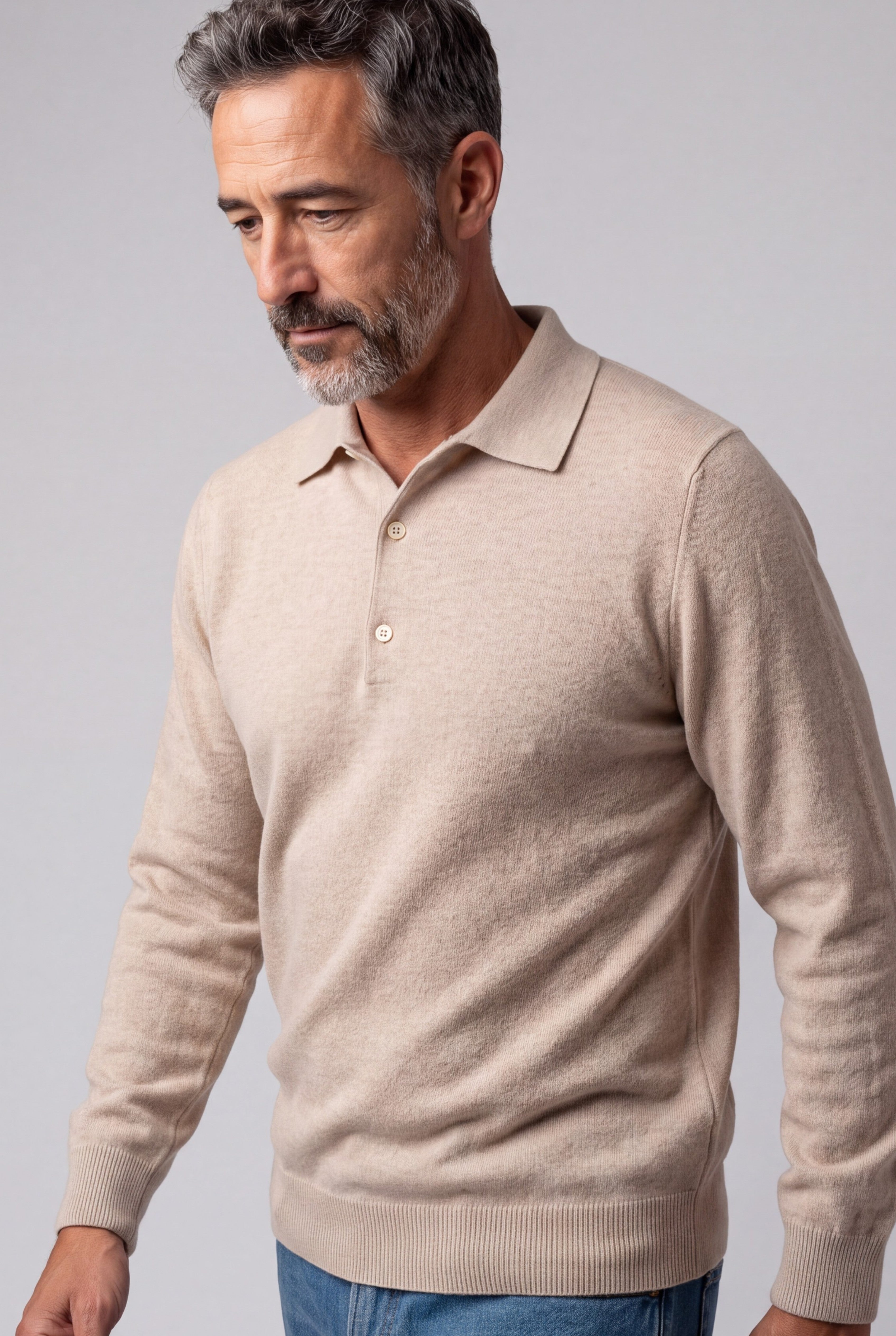Maglia Polo Classic 100% Cashmere Pebble