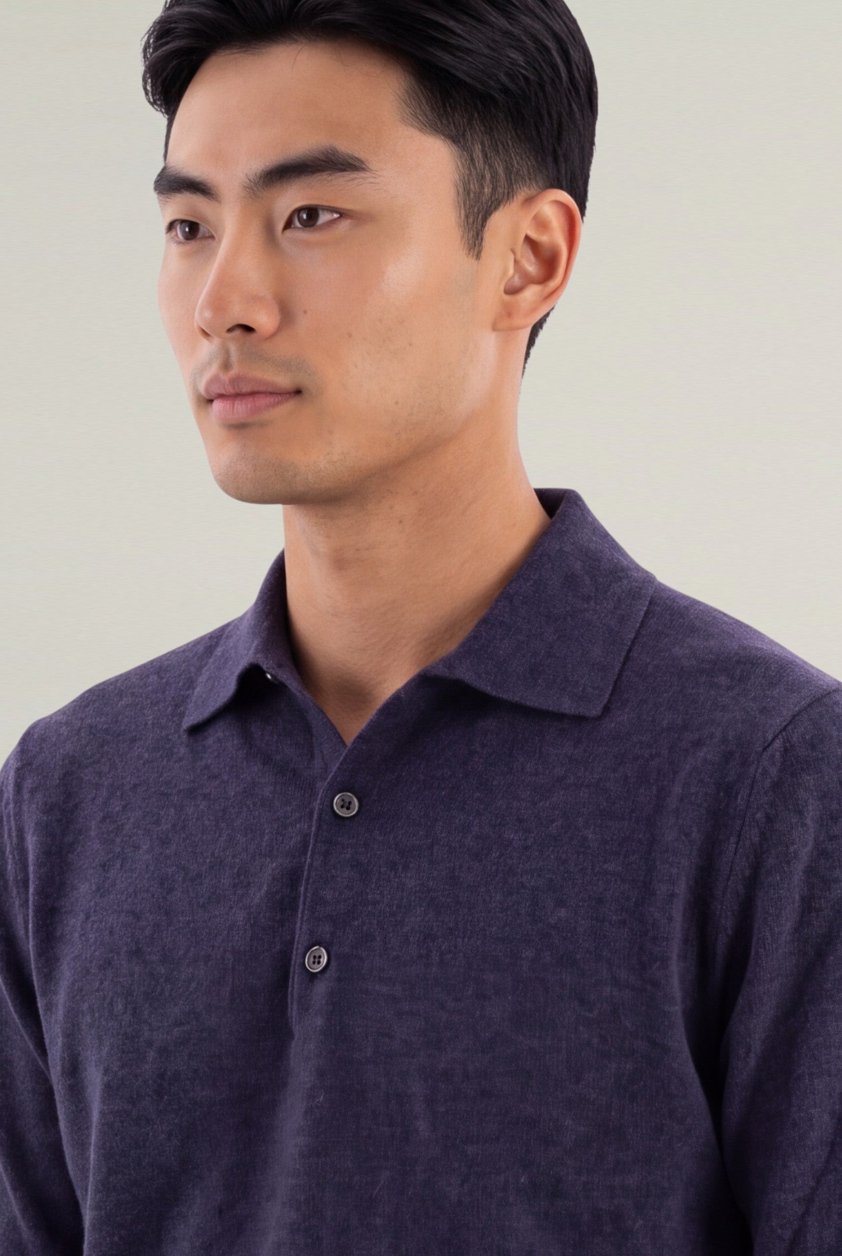 Maglia Polo Classic 100% Cashmere Purple Grey