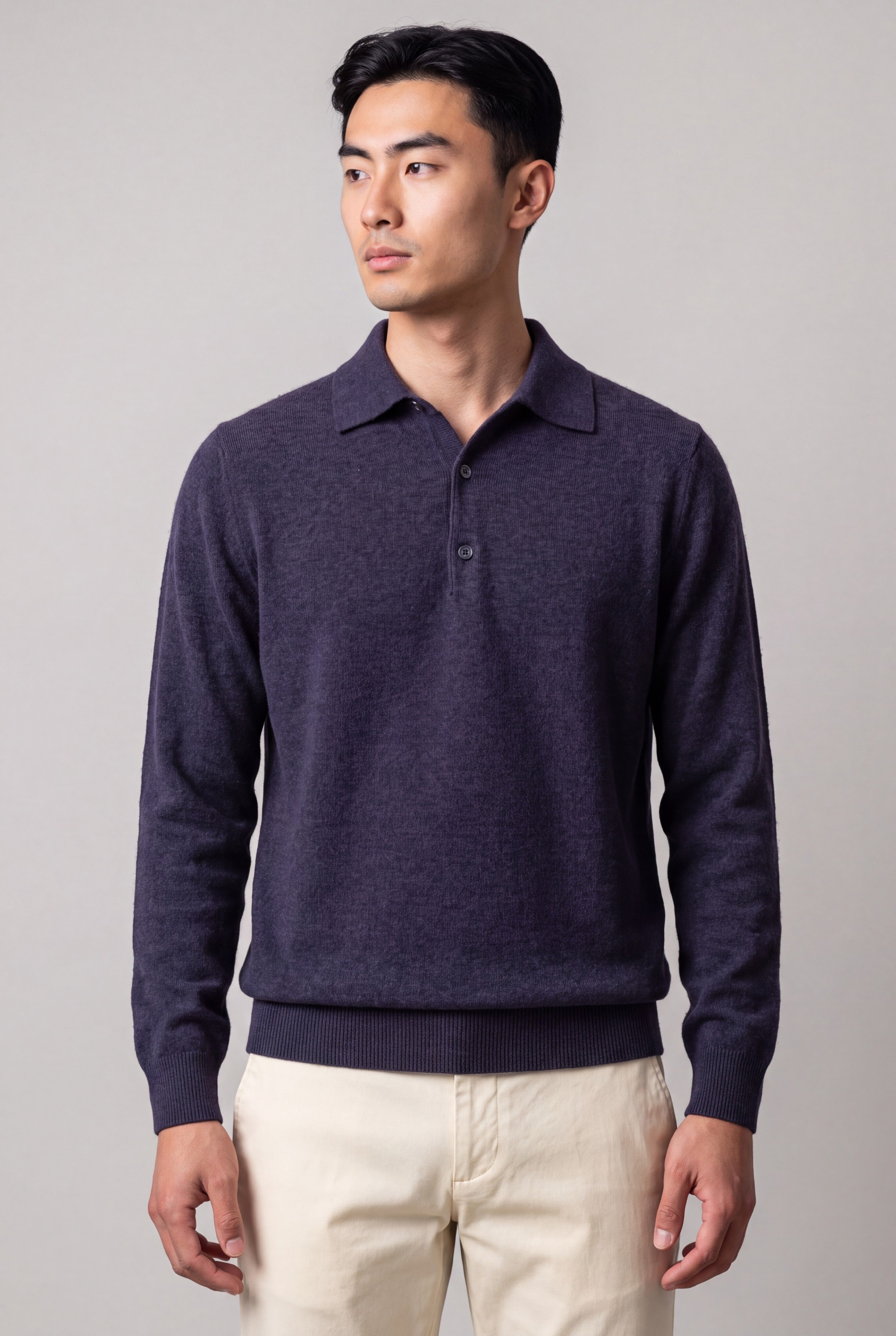 Maglia Polo Classic 100% Cashmere Purple Grey