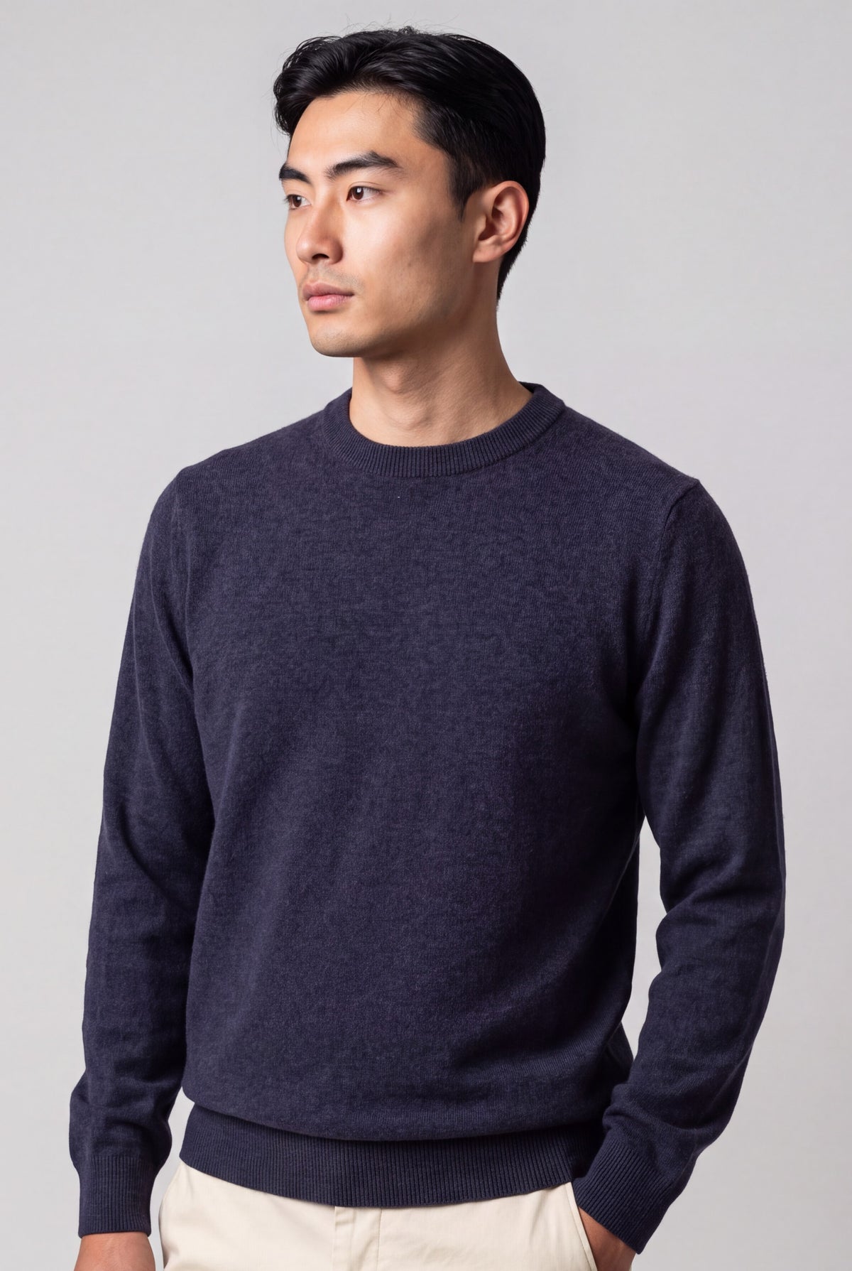 Classic Crewneck Purple Grey 100% Cashmere