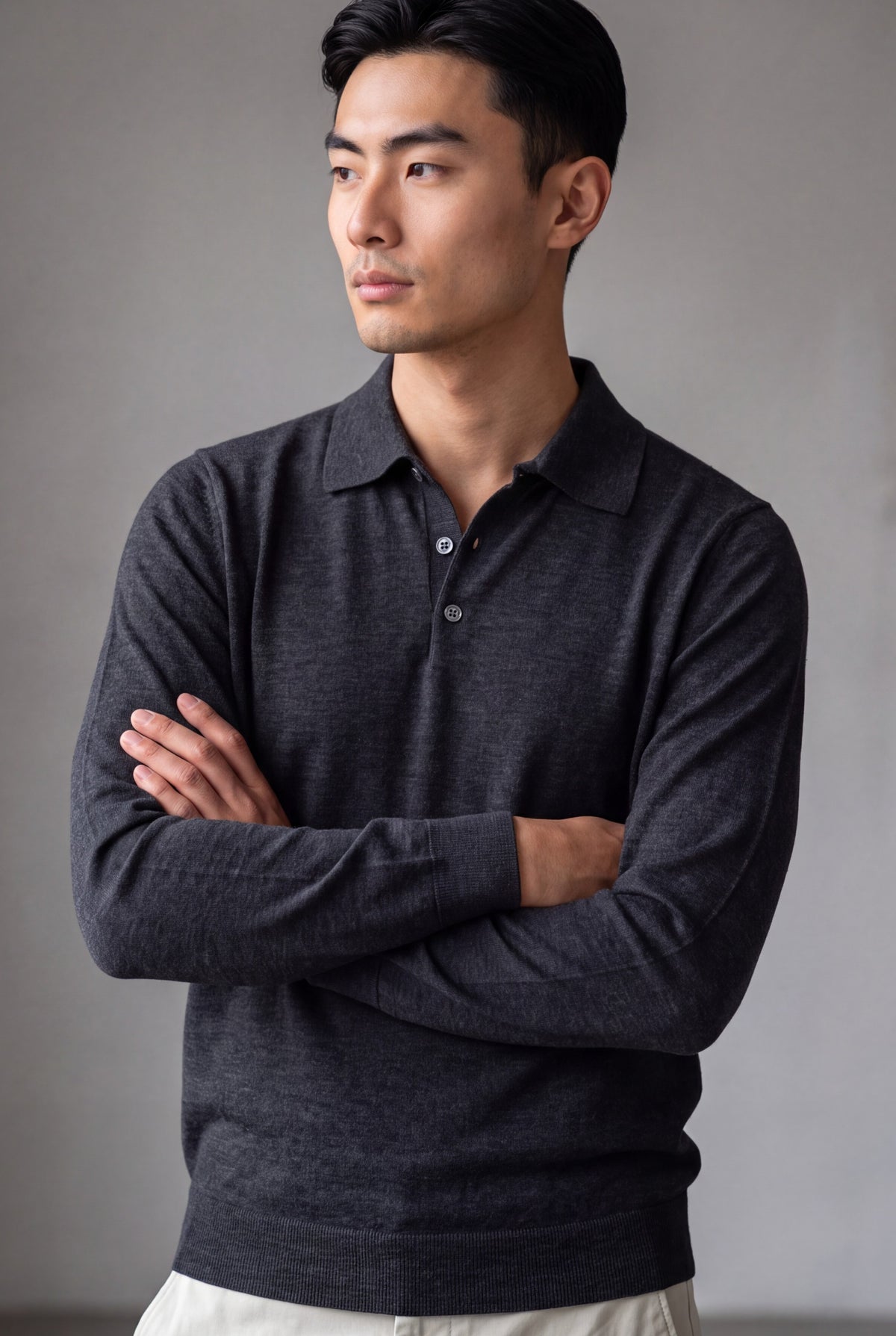 Polo Sweater Grafite Cashmere Wool and Silk