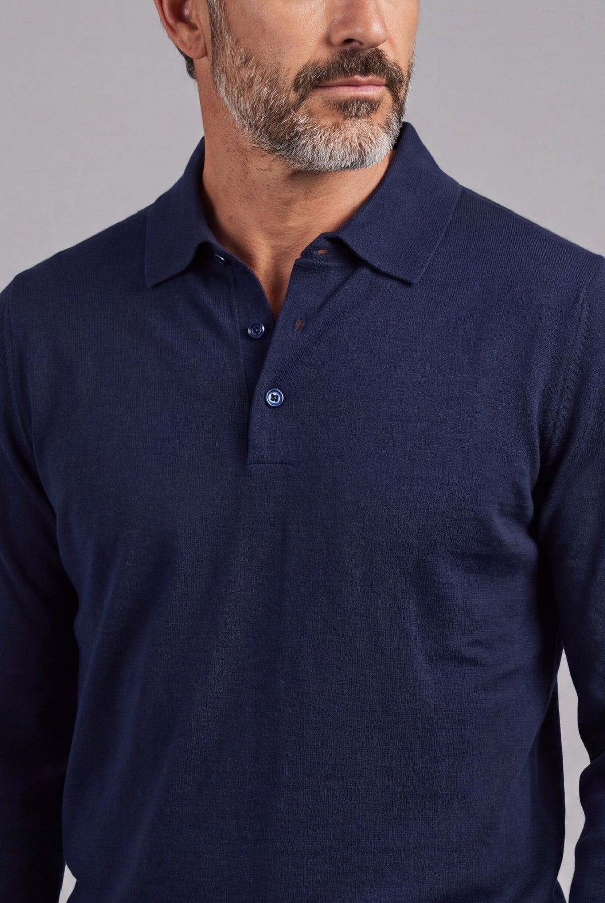 Polo Sweater Blu Notte Cashmere Wool and Silk
