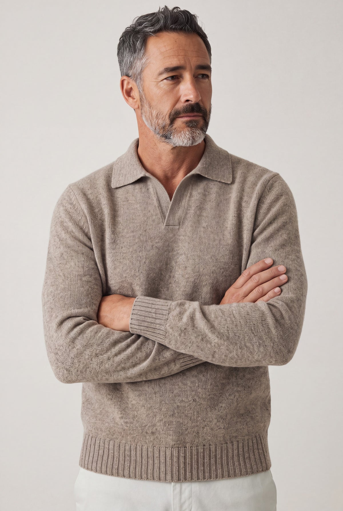 Maglia Polo 100% Cashmere Greige