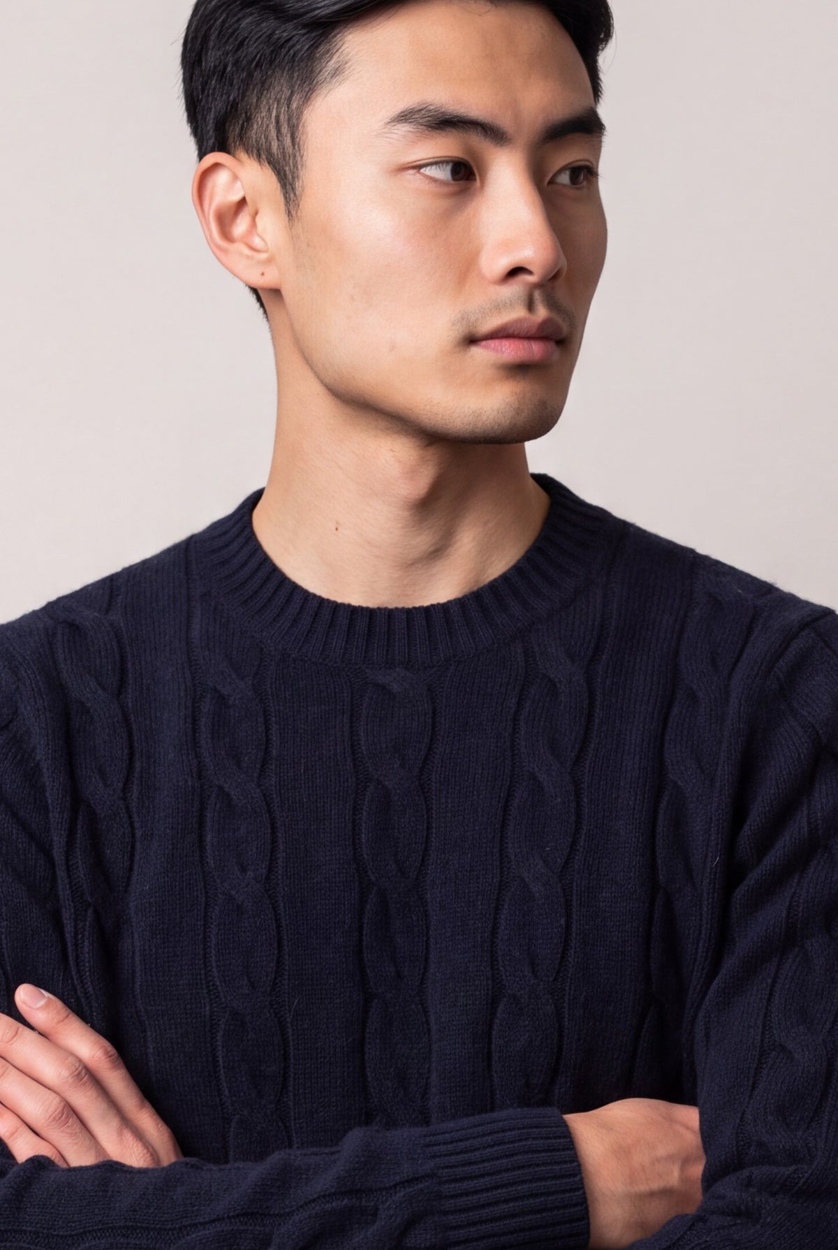 Girocollo Treccia 100% Cashmere Dark Blue