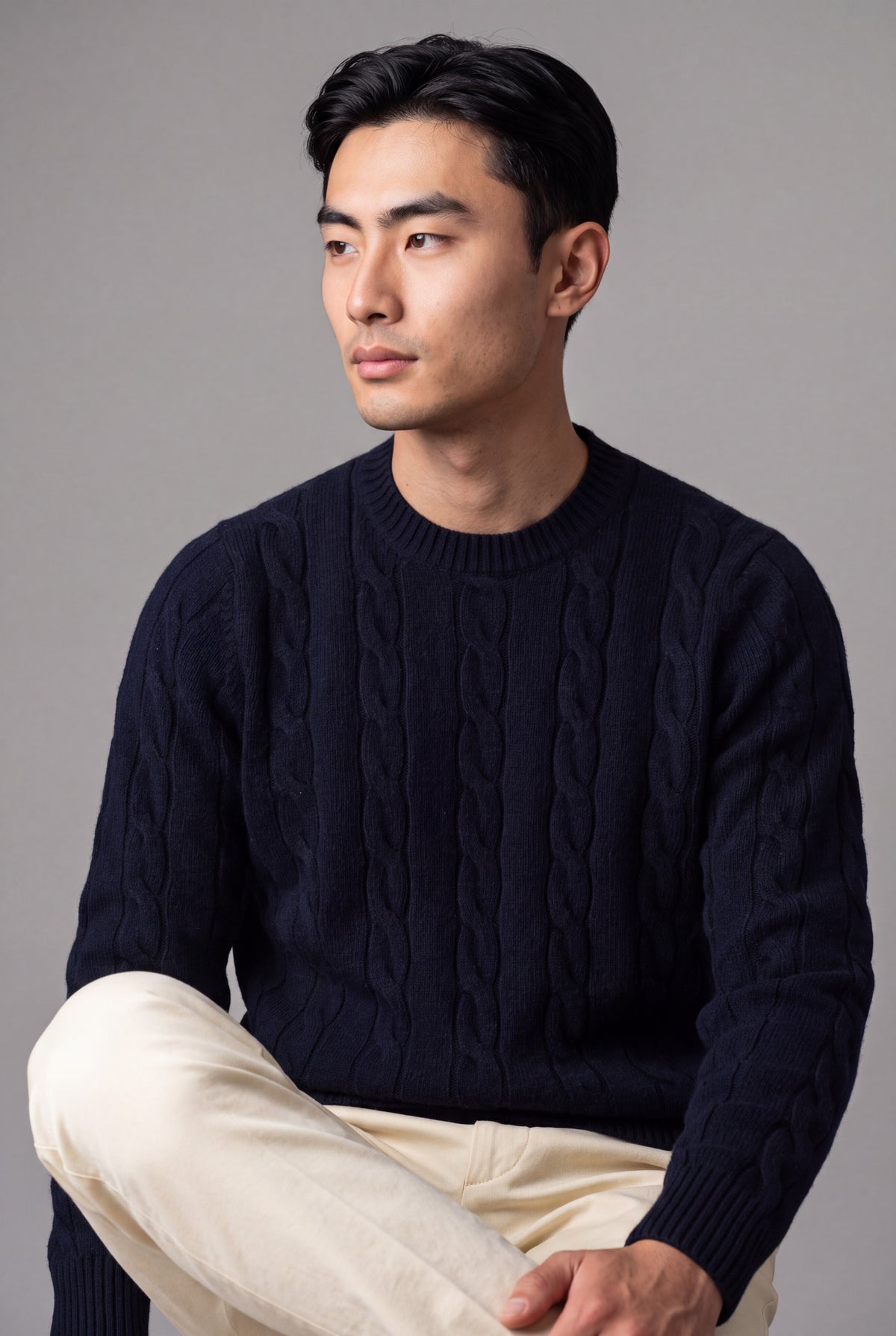 Girocollo Treccia 100% Cashmere Dark Blue