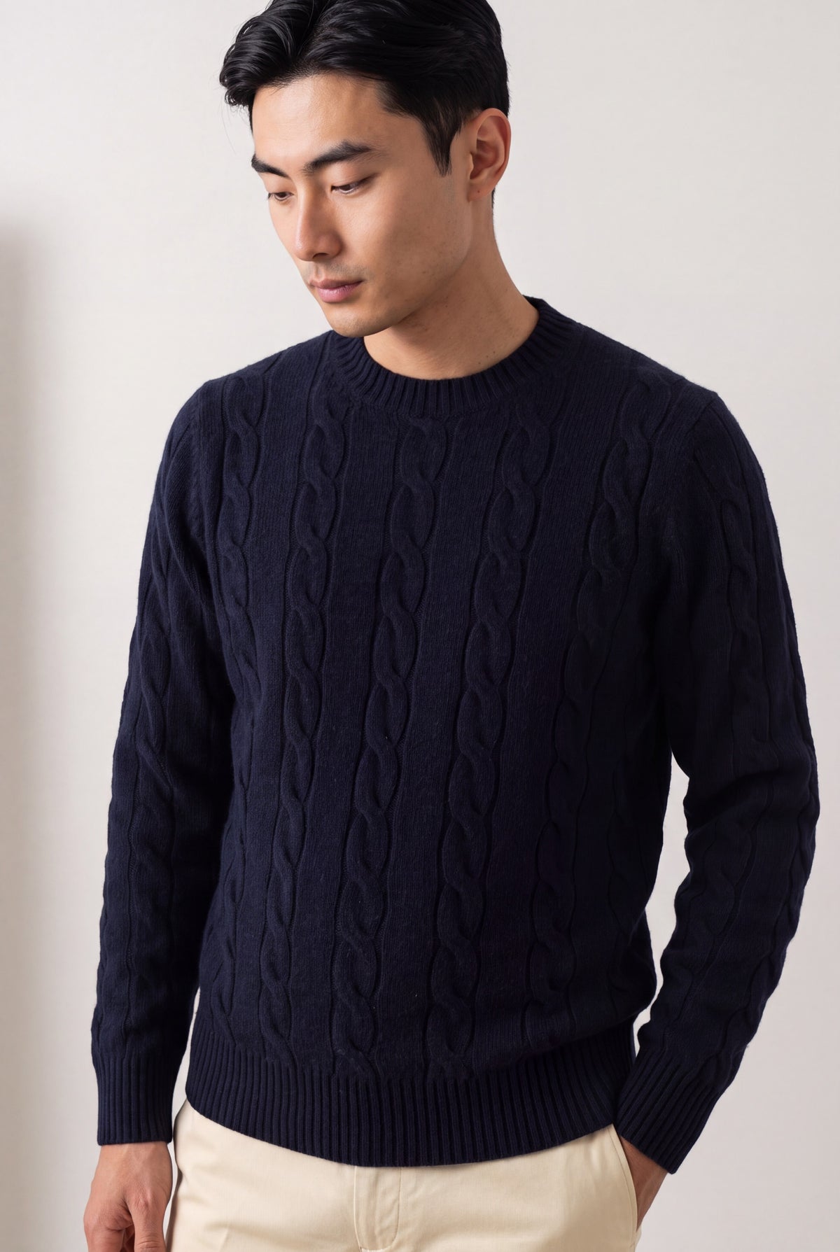 Girocollo Treccia 100% Cashmere Dark Blue