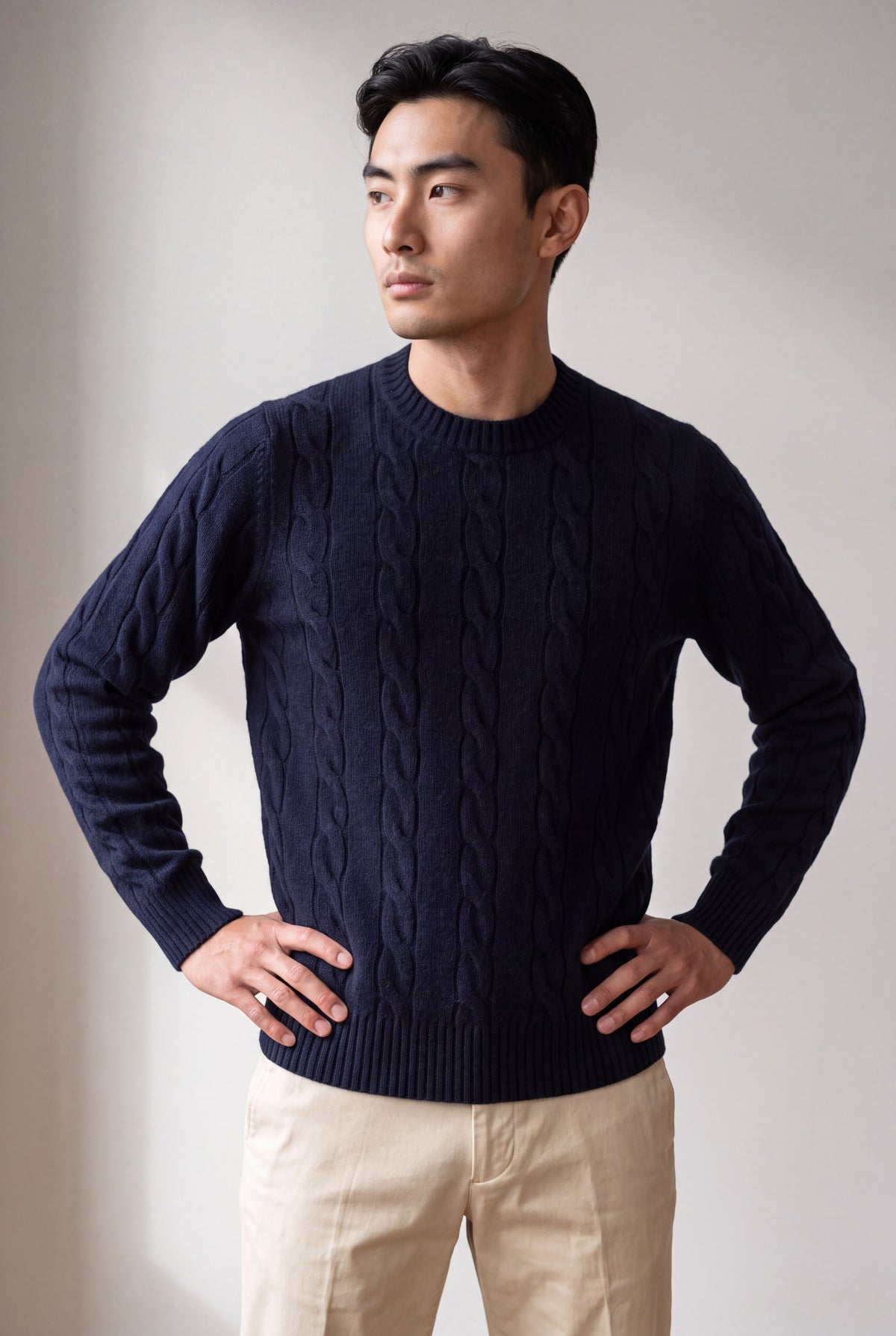 Girocollo Treccia 100% Cashmere Dark Blue