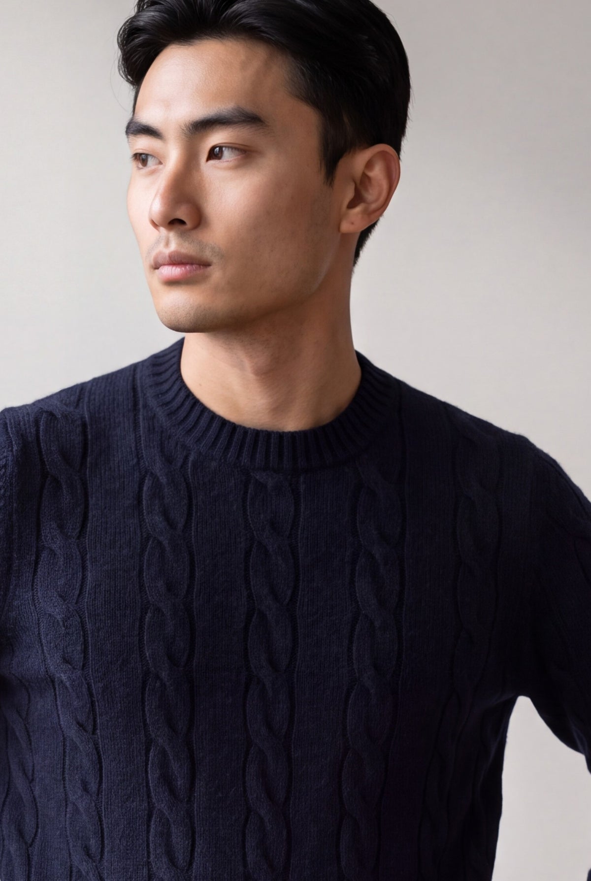 Girocollo Treccia 100% Cashmere Dark Blue