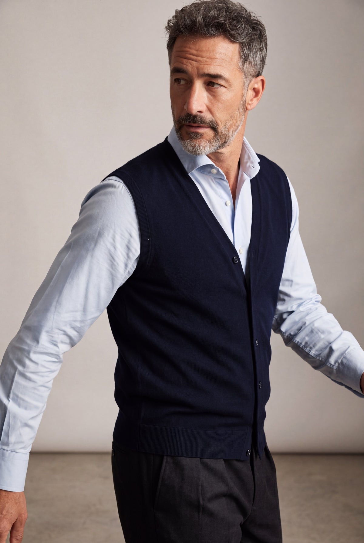 Gilet Bottoni Cashmere Lana e Seta Blu Notte