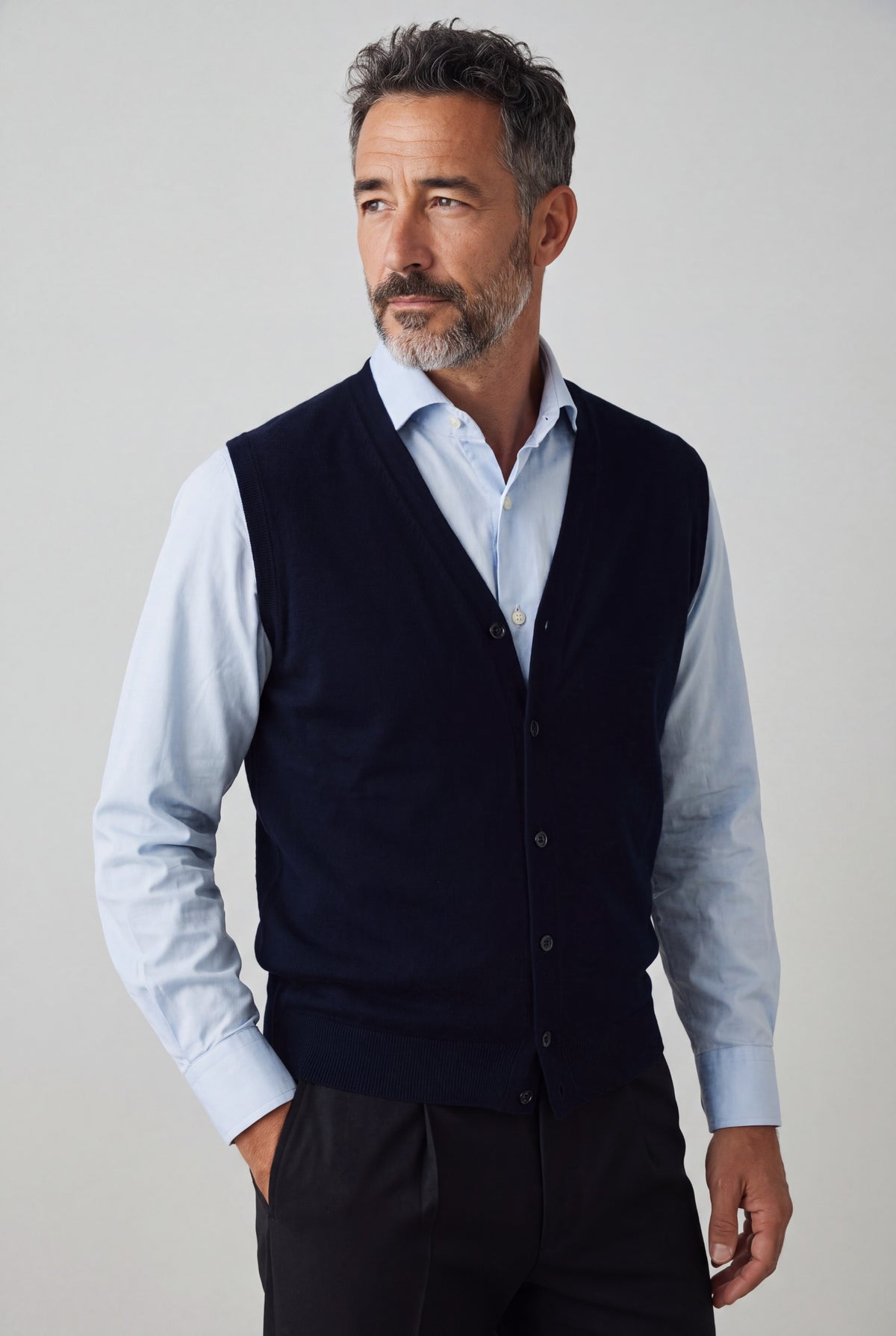 Gilet Bottoni Cashmere Lana e Seta Blu Notte