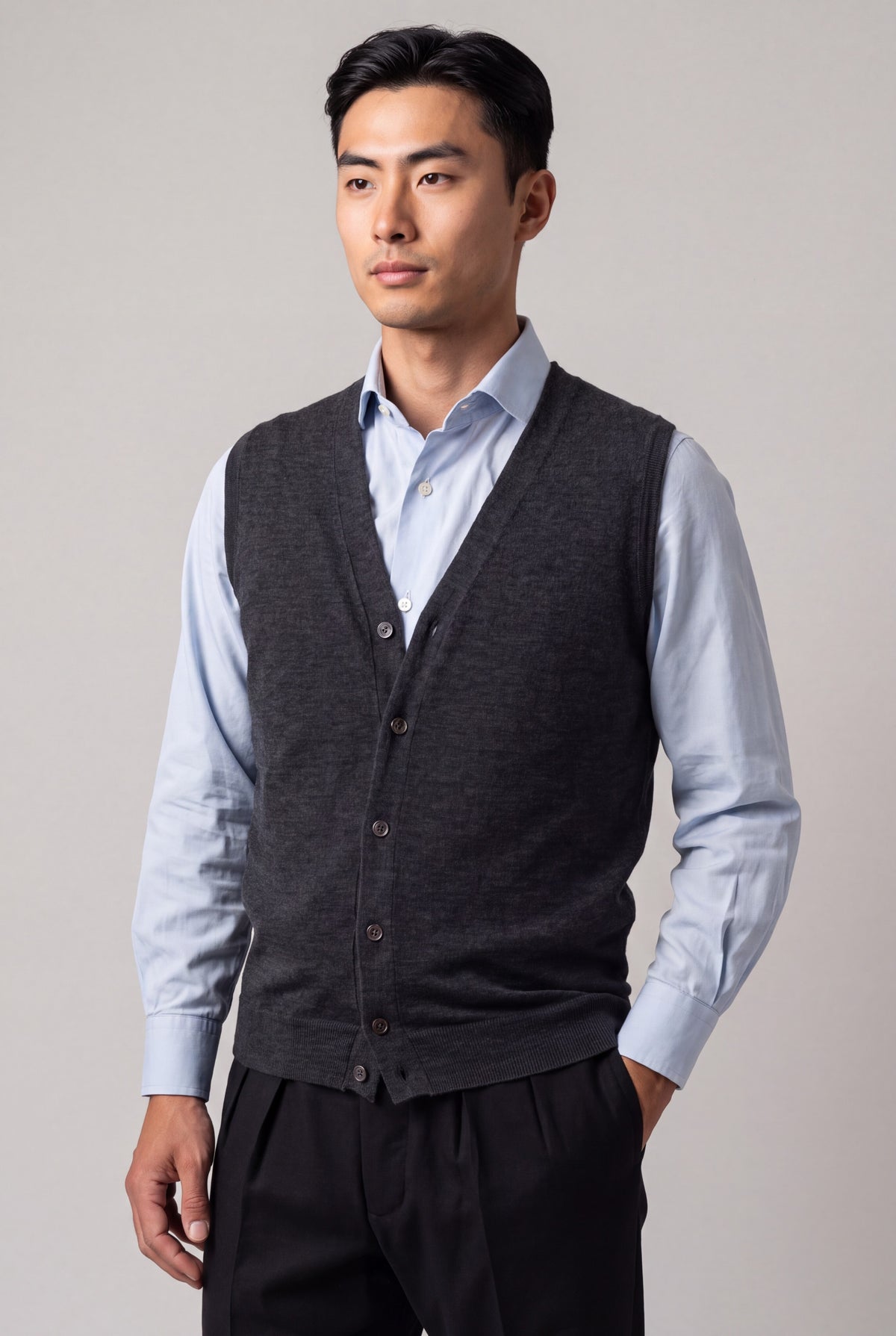 Button Vest Cashmere Wool and Silk Grafite