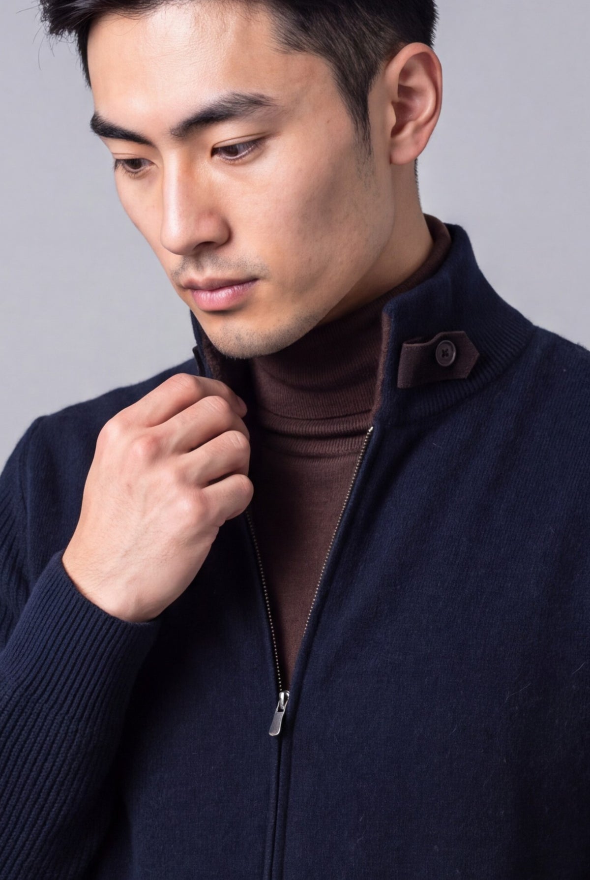 Bomber Bouclè Blu Notte 100% Cashmere