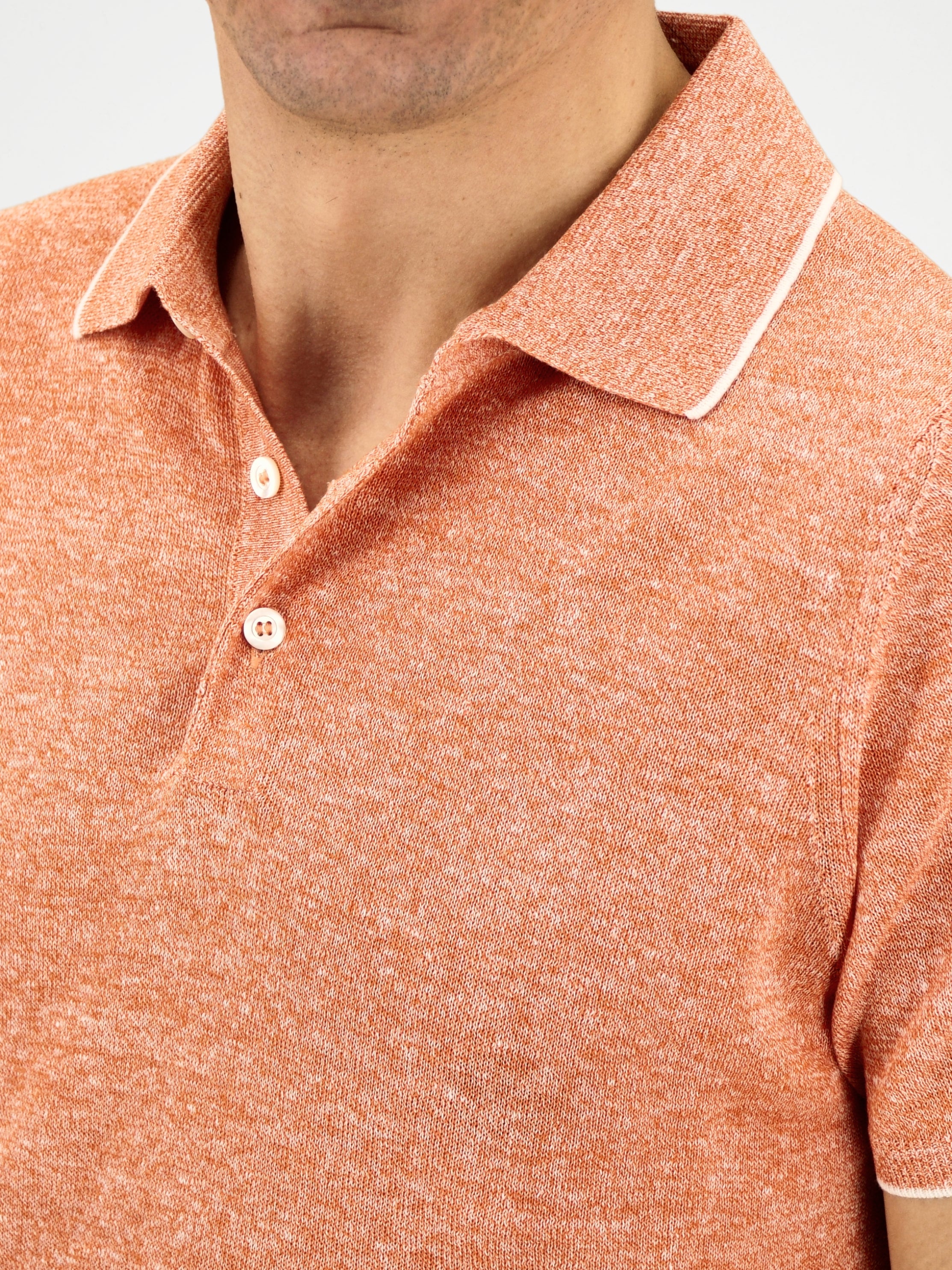 Short Sleeve Polo Shirt Arancio 68% Linen 32% Cotton