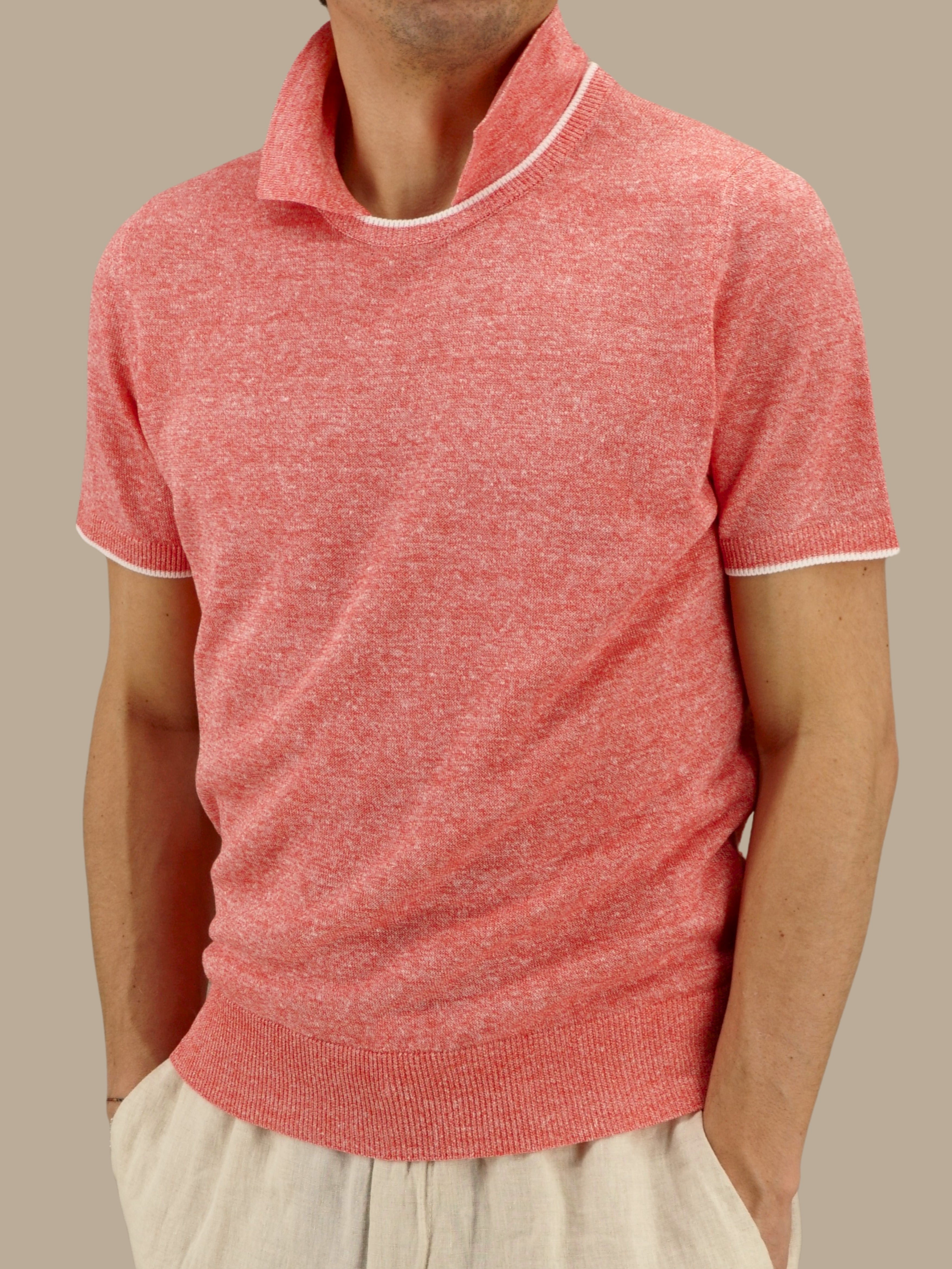 Short Sleeve Tee-Polo Pink Lemonade 68% Linen 32% Cotton