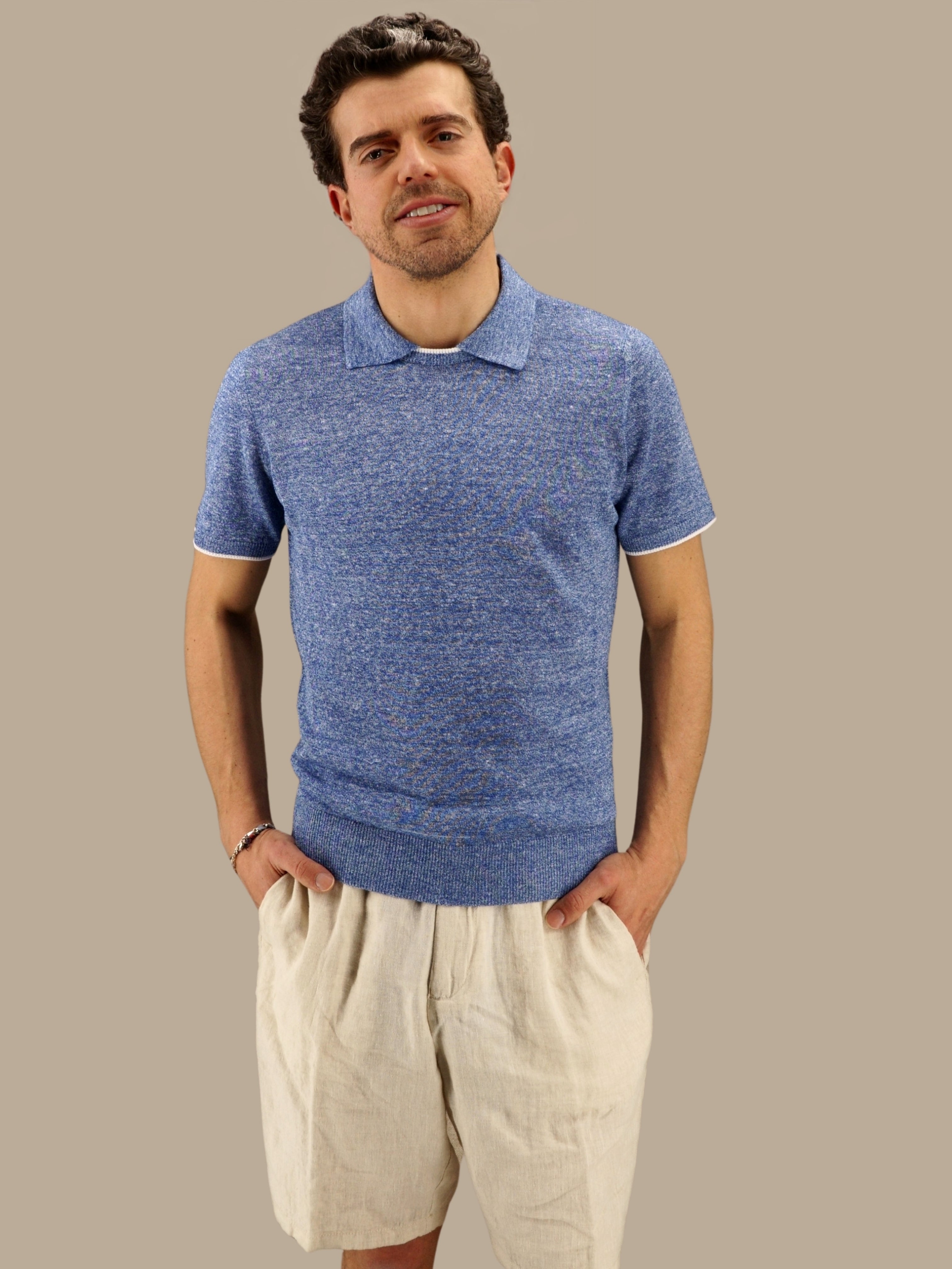 Short Sleeve Tee-Polo Denim 68% Linen 32% Cotton