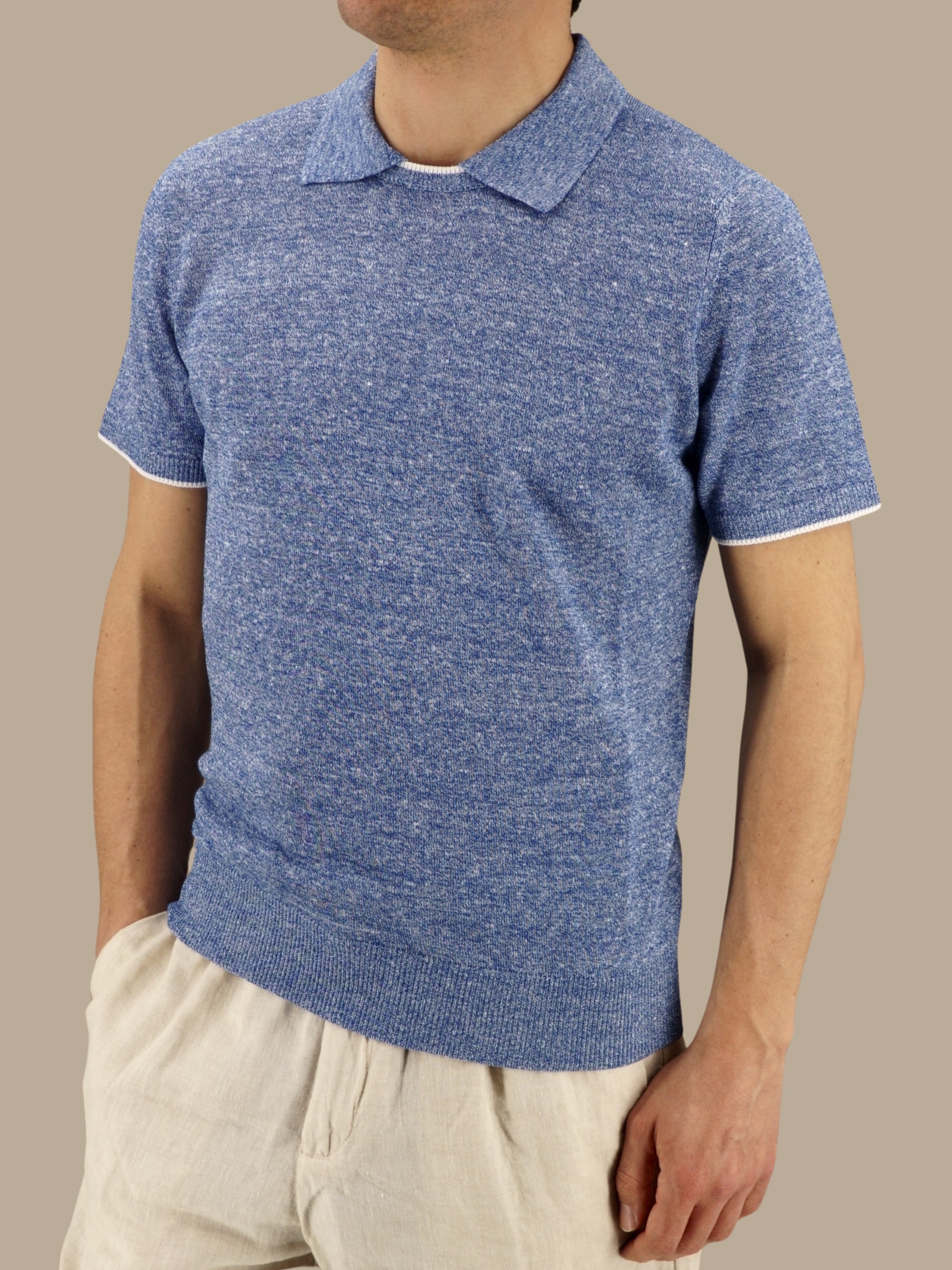 Short Sleeve Tee-Polo Denim 68% Linen 32% Cotton