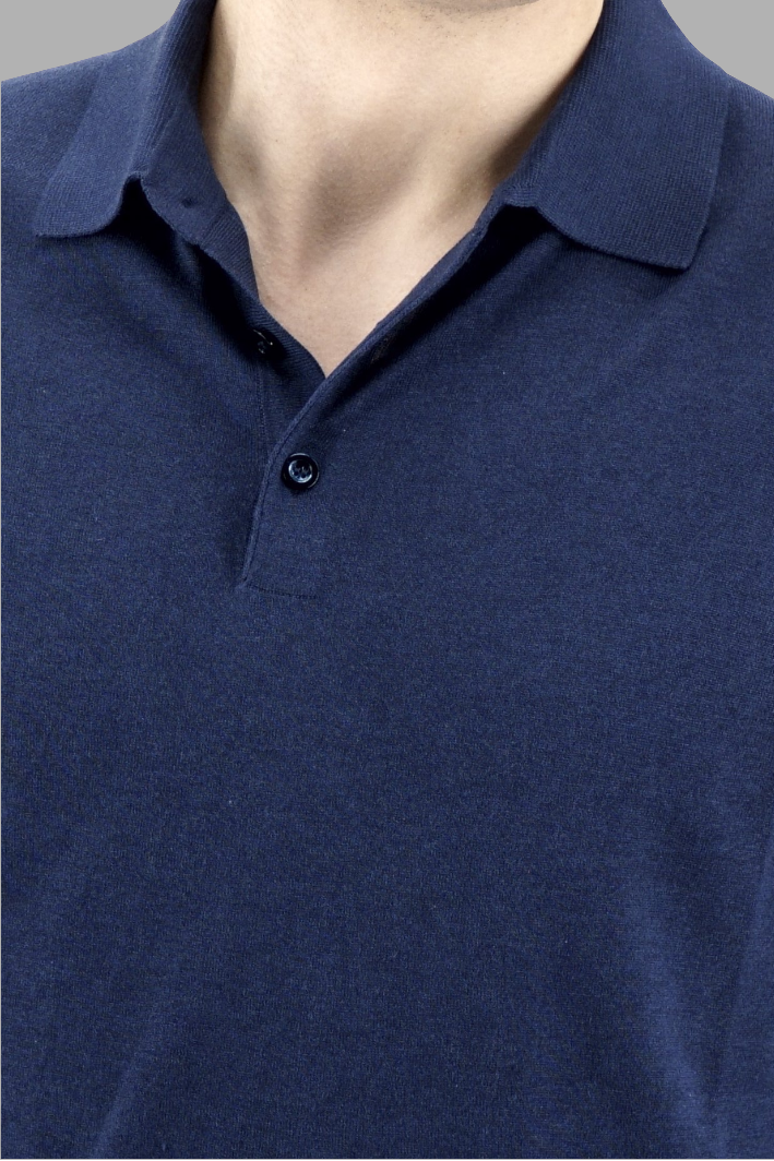 Polo in Maglia Maniche Lunghe Midnight Blue 100% Seta