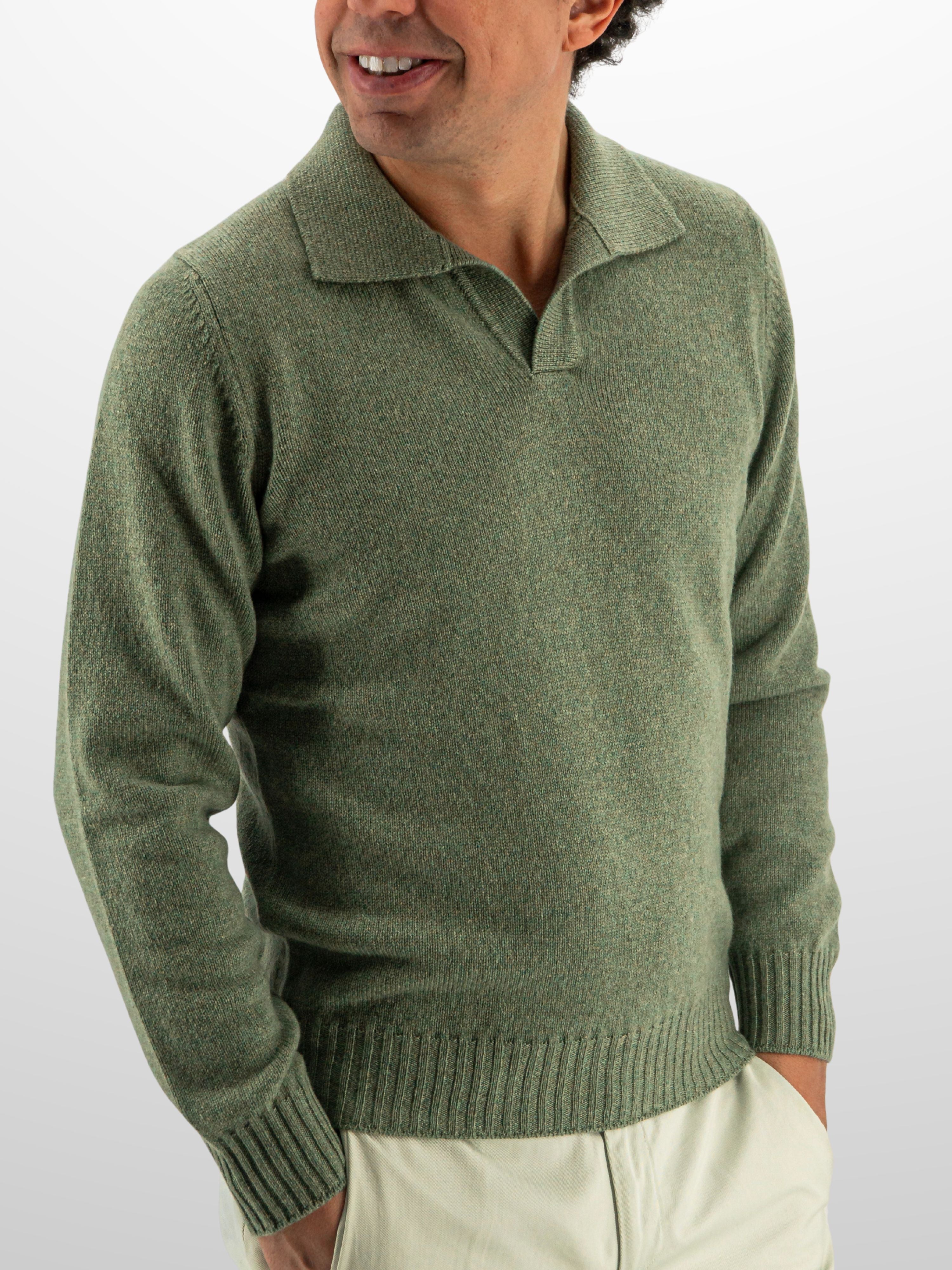 Polo Sweater 100% Cashmere Verde