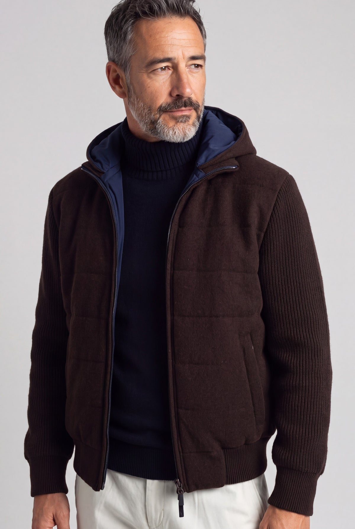 Campiglio Giubbotto Reversibile in Cashmere e Tessuto Tecnico Caffè/Navy