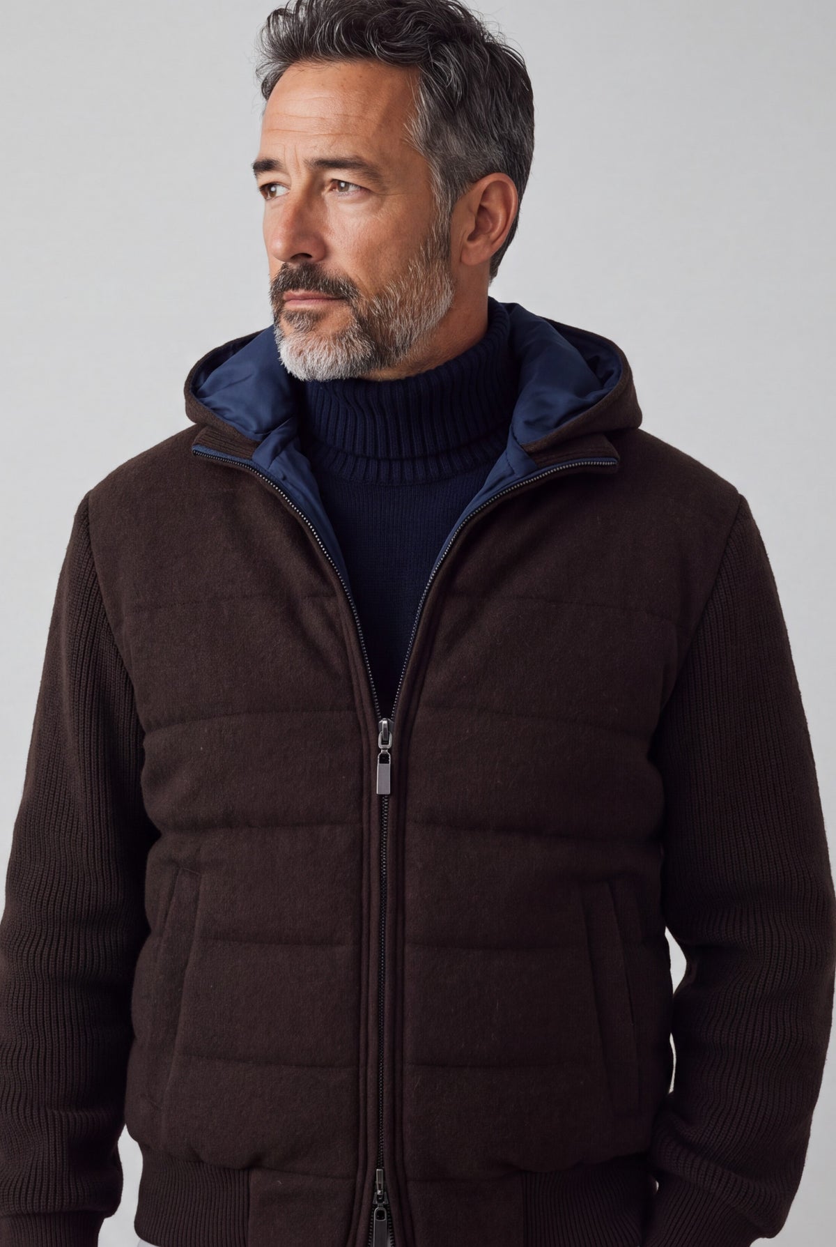 Campiglio Giubbotto Reversibile in Cashmere e Tessuto Tecnico Caffè/Navy