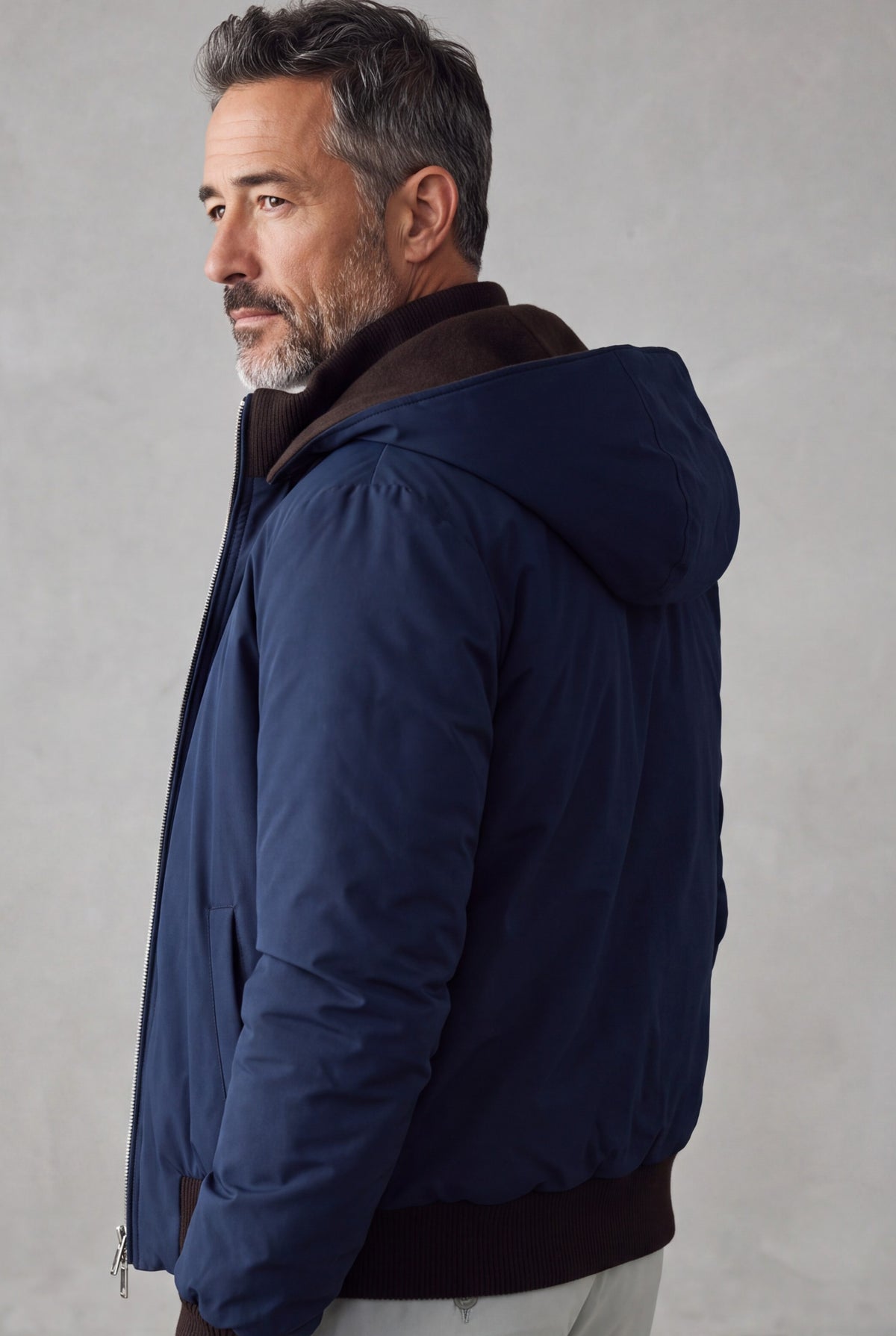 Campiglio Giubbotto Reversibile in Cashmere e Tessuto Tecnico Caffè/Navy