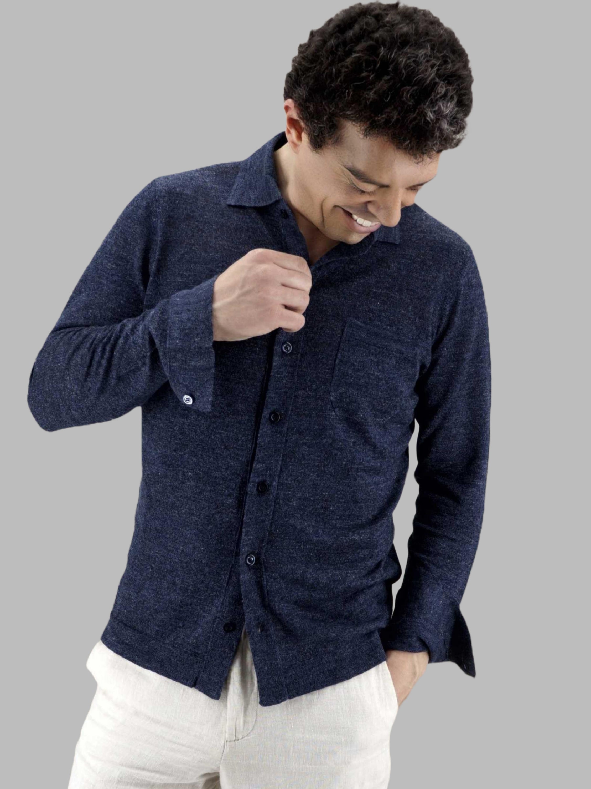 Knitted Shirt Denim 70% Linen 30% Silk