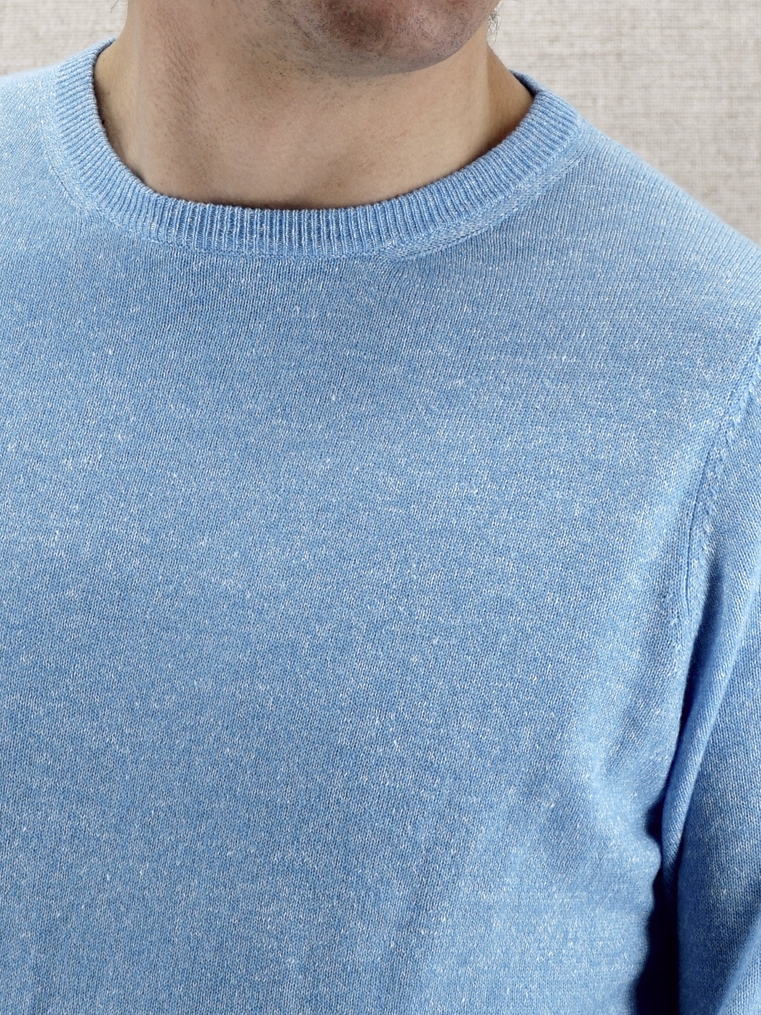 Crew Neck Calathea Adonis Blue 58% Cashmere 42% Linen